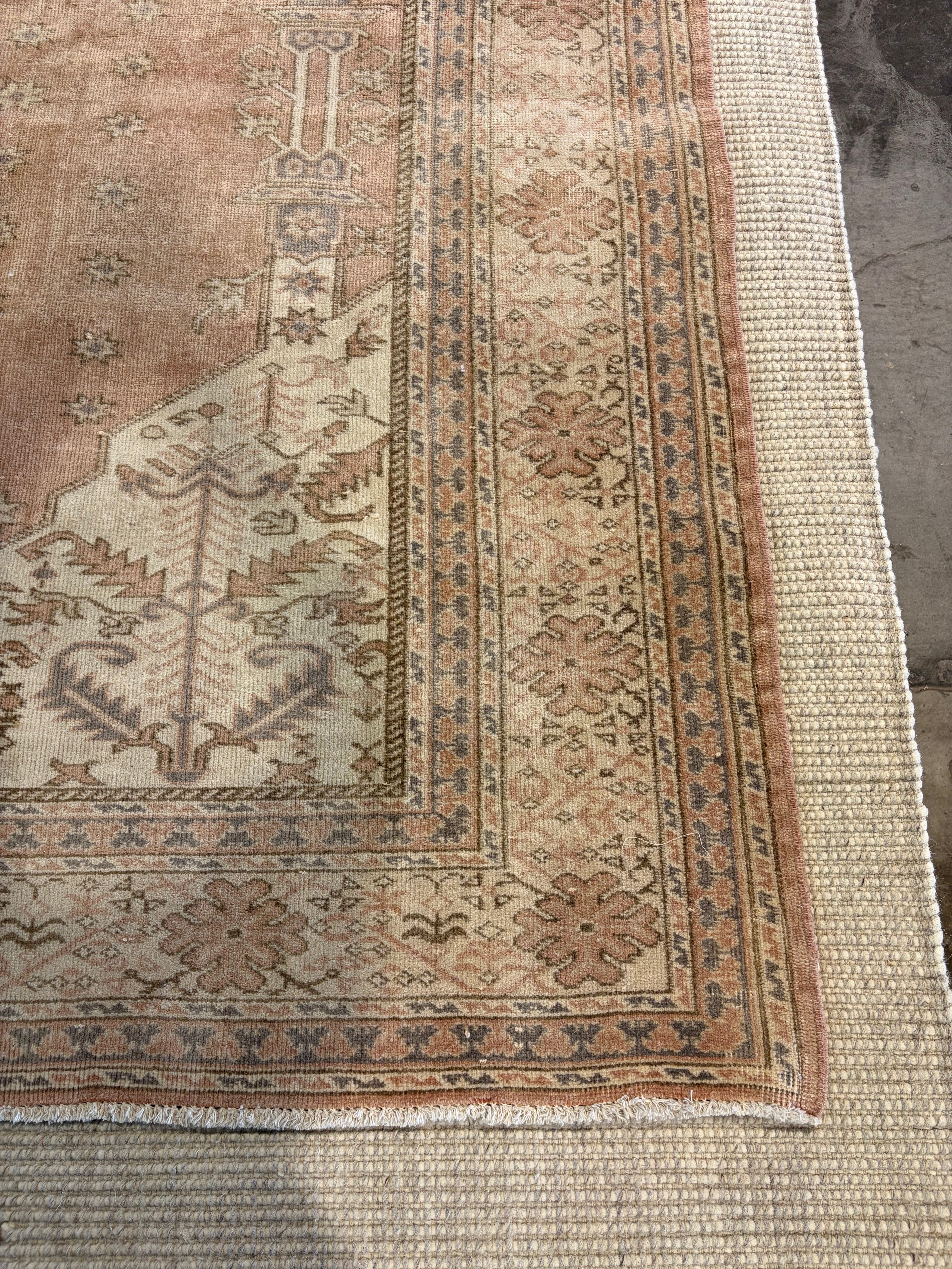 Alexandra Pace 5.2x7.6 Pink Hand-Knotted Vintage Turkish Oushak