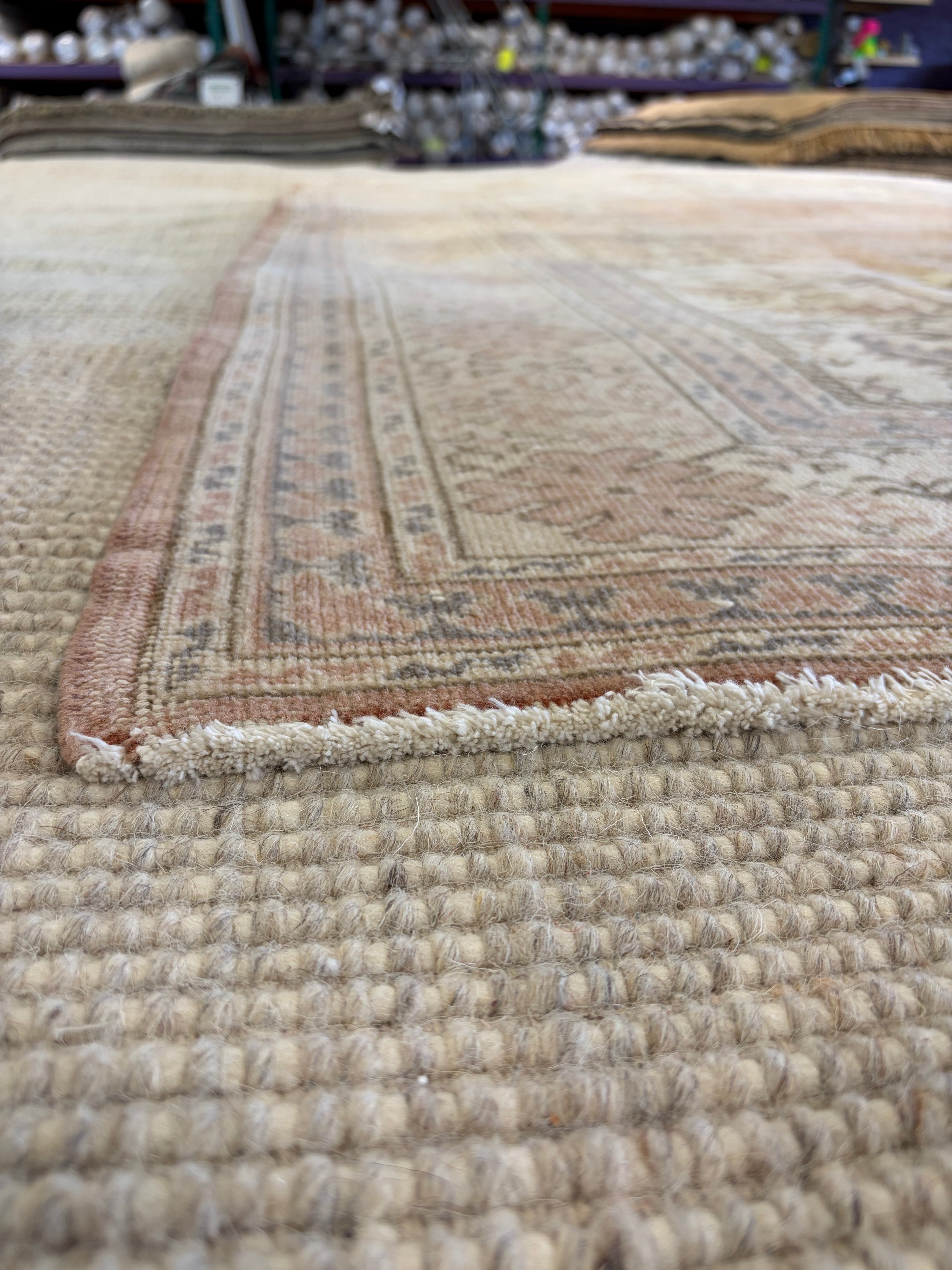 Alexandra Pace 5.2x7.6 Pink Hand-Knotted Vintage Turkish Oushak