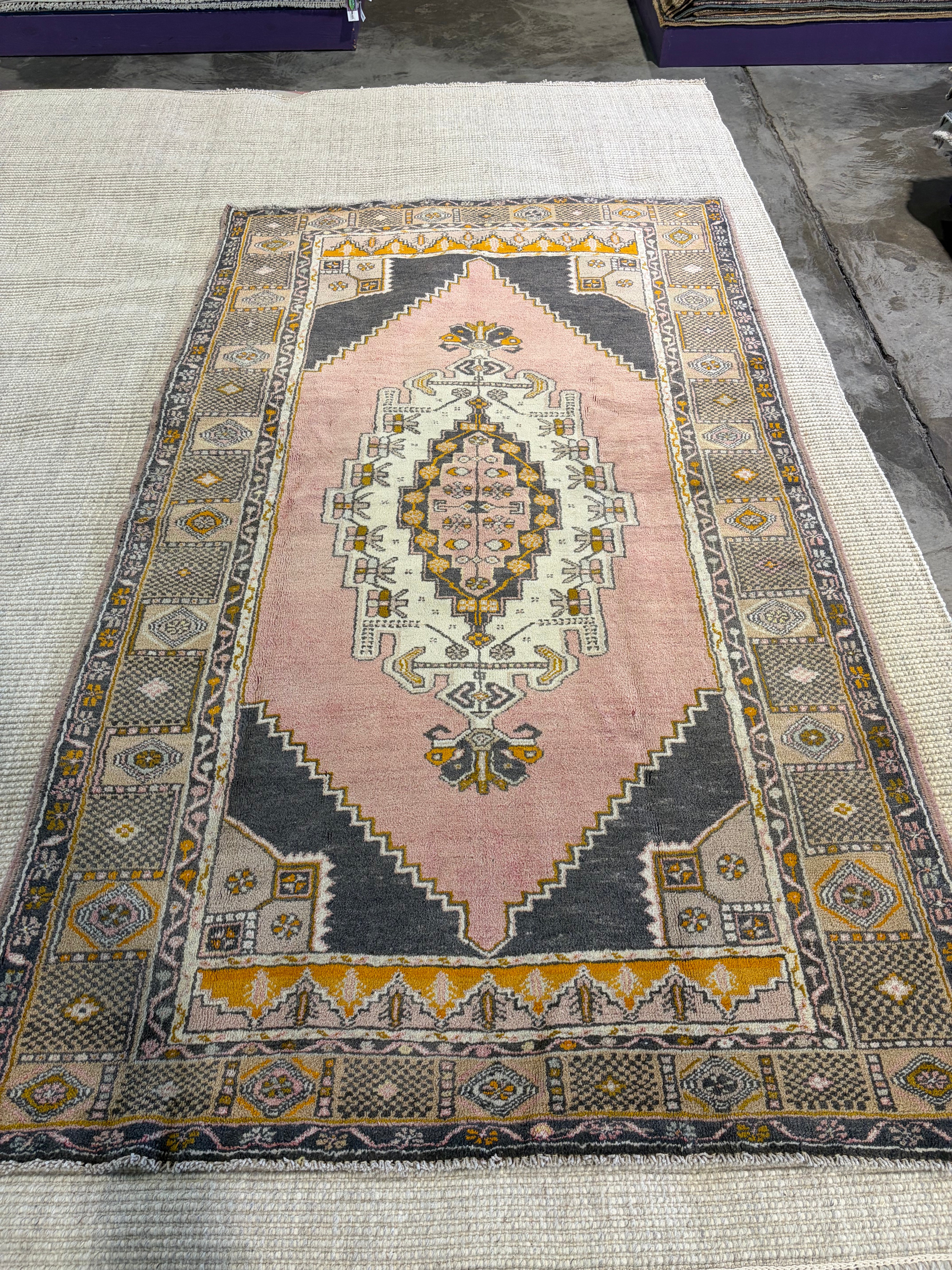 Callie Crain 4.8x8 Pink Hand-Knotted Vintage Turkish Oushak