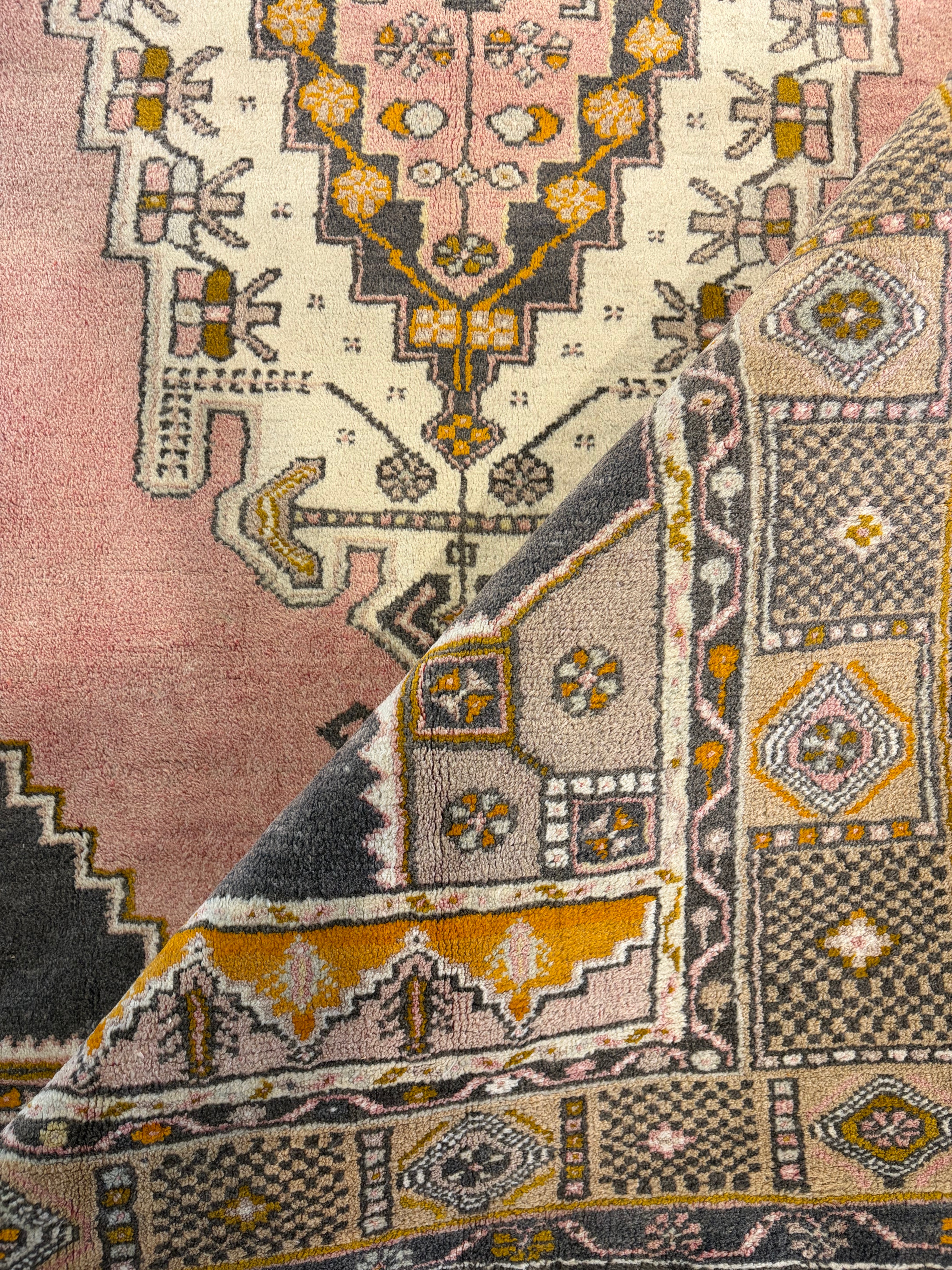 Callie Crain 4.8x8 Pink Hand-Knotted Vintage Turkish Oushak