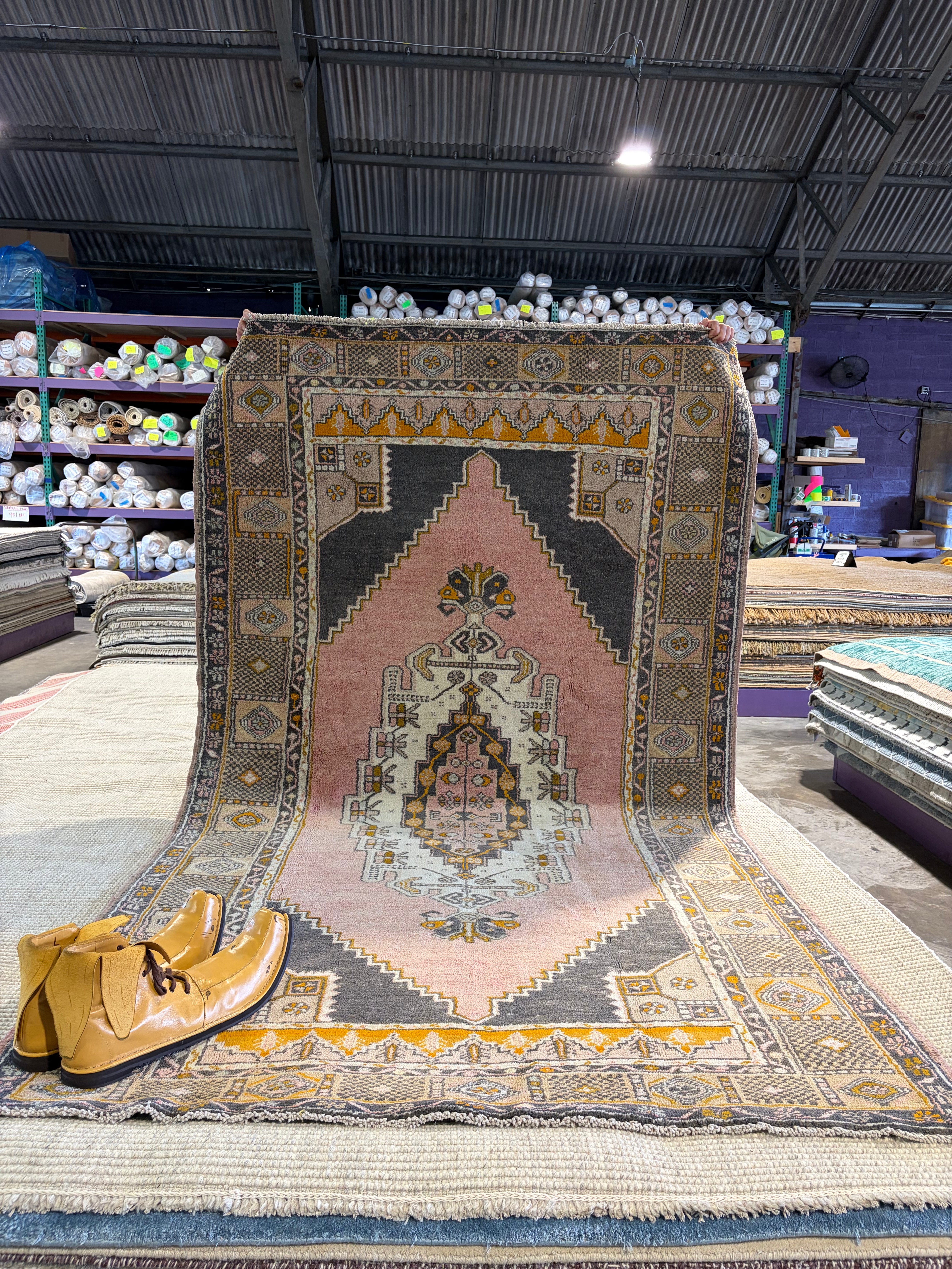 Callie Crain 4.8x8 Pink Hand-Knotted Vintage Turkish Oushak