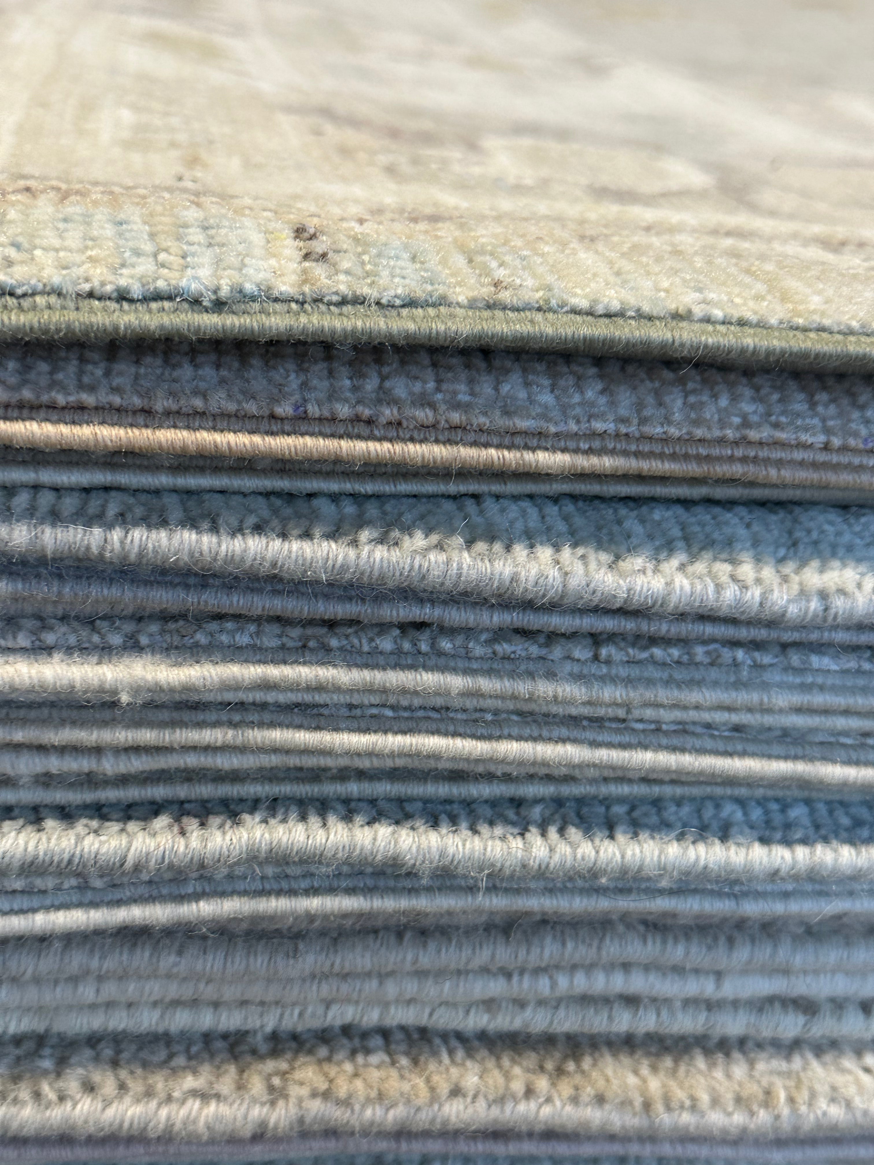 Karen Rodriguez 9X11.9 Blue and Ivory Whitewashed Afghani Oushak