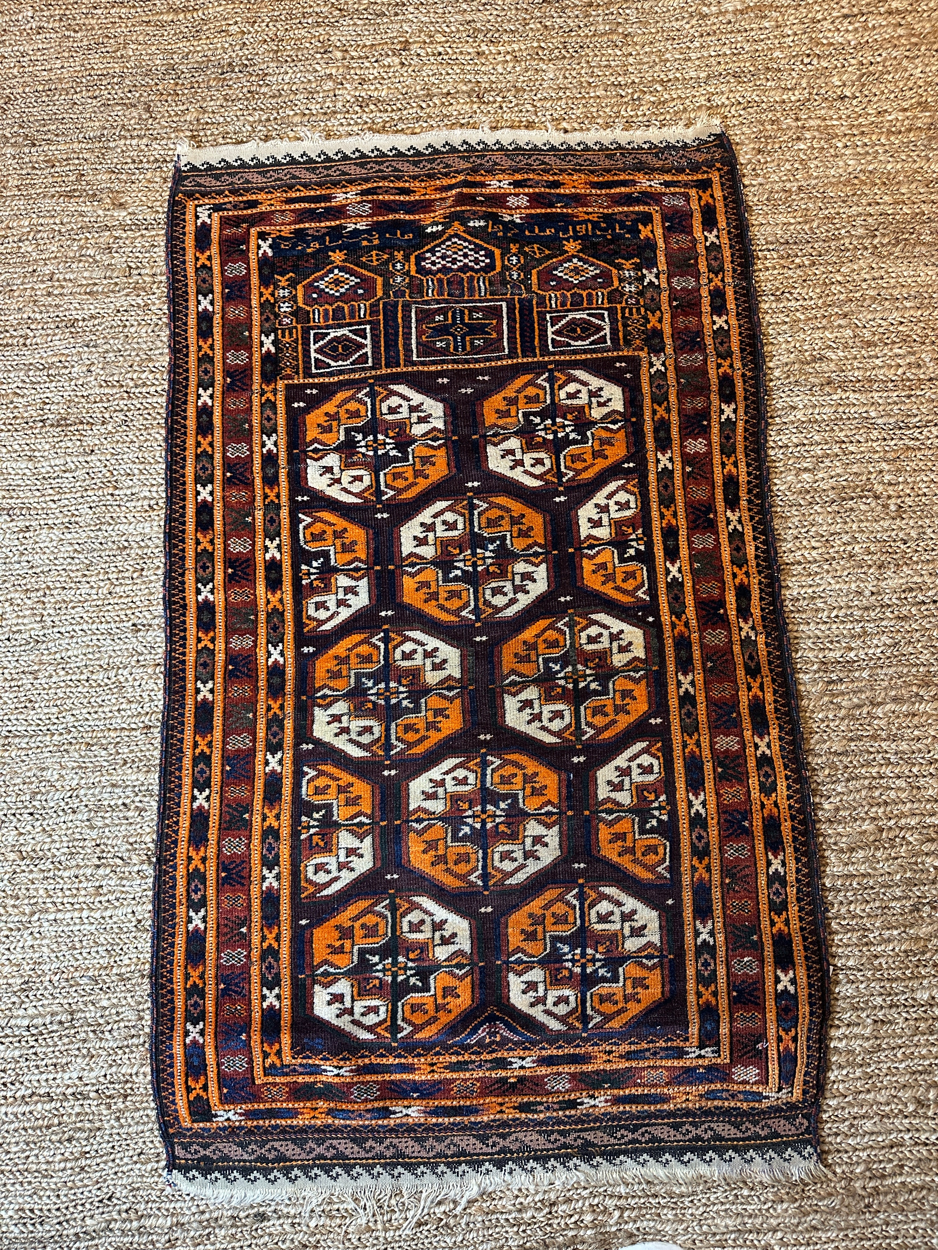 Trah Pattern Rug Antique Balouch Orange Tribal Prayer Rug 2.9x4.7 – Banana Manor Rug ...