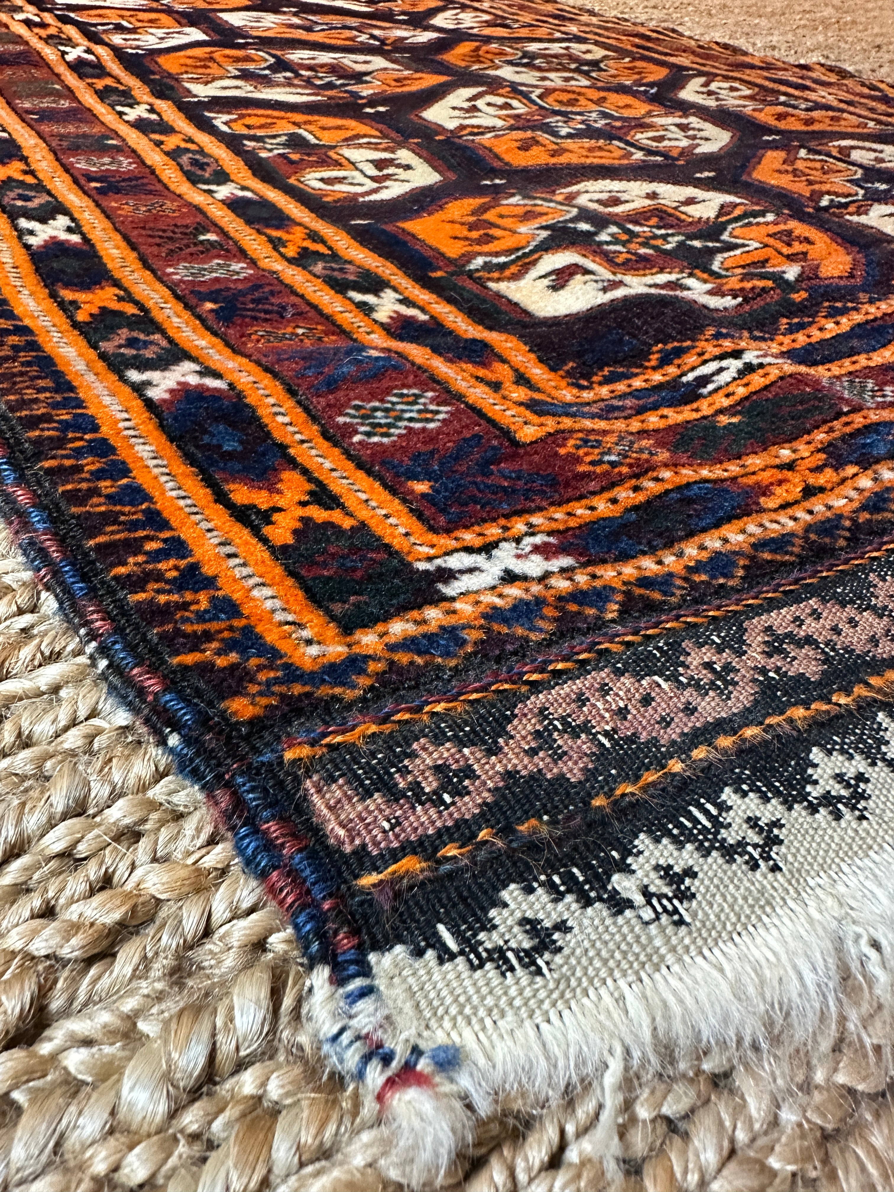 Antique Balouch Orange Tribal Prayer Rug 2.9x4.7