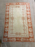 Sarah Dyson 4.4x6.8 Ivory and Orange Hand-Knotted Vintage Turkish Oushak