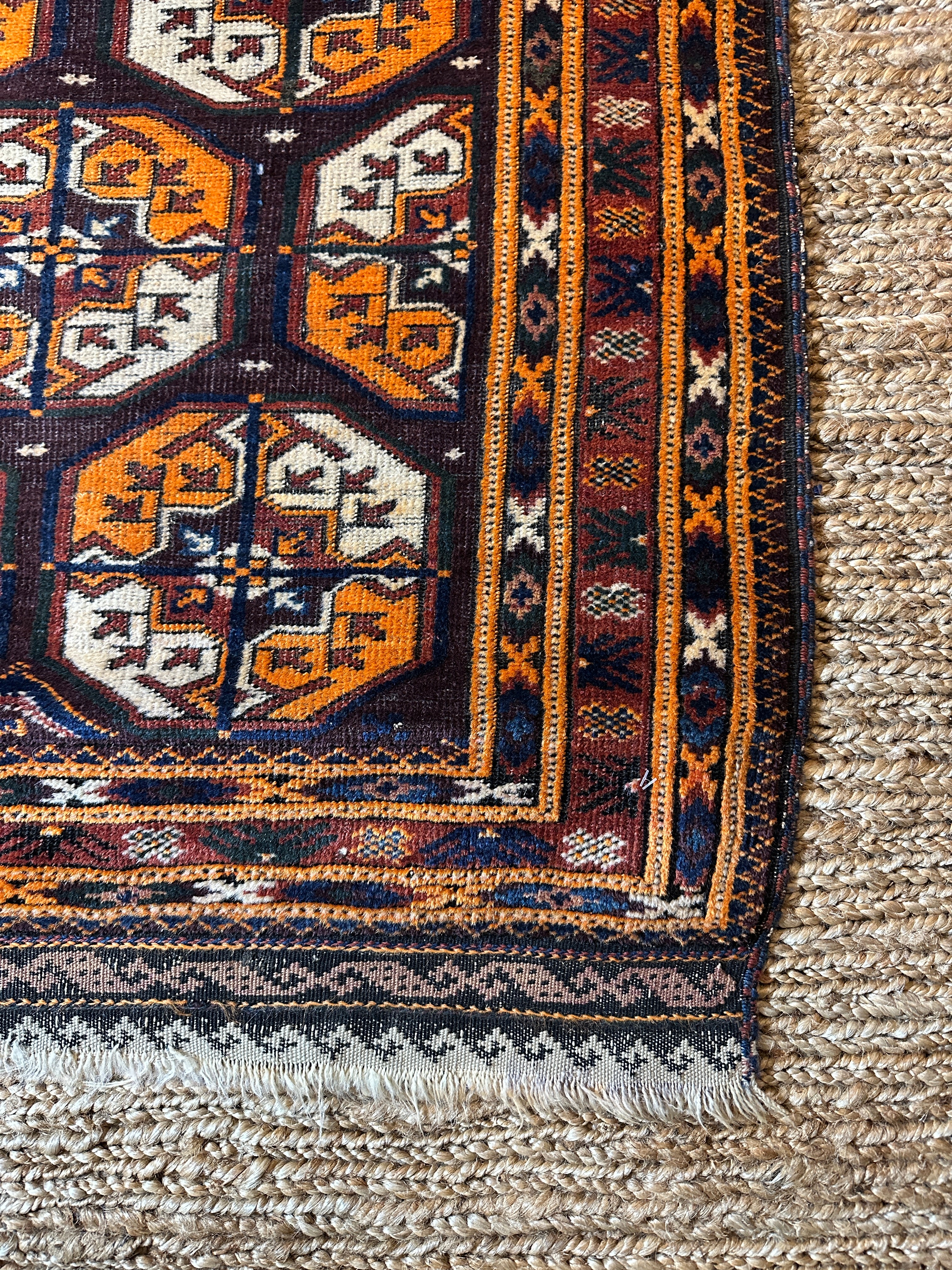 Antique Balouch Orange Tribal Prayer Rug 2.9x4.7