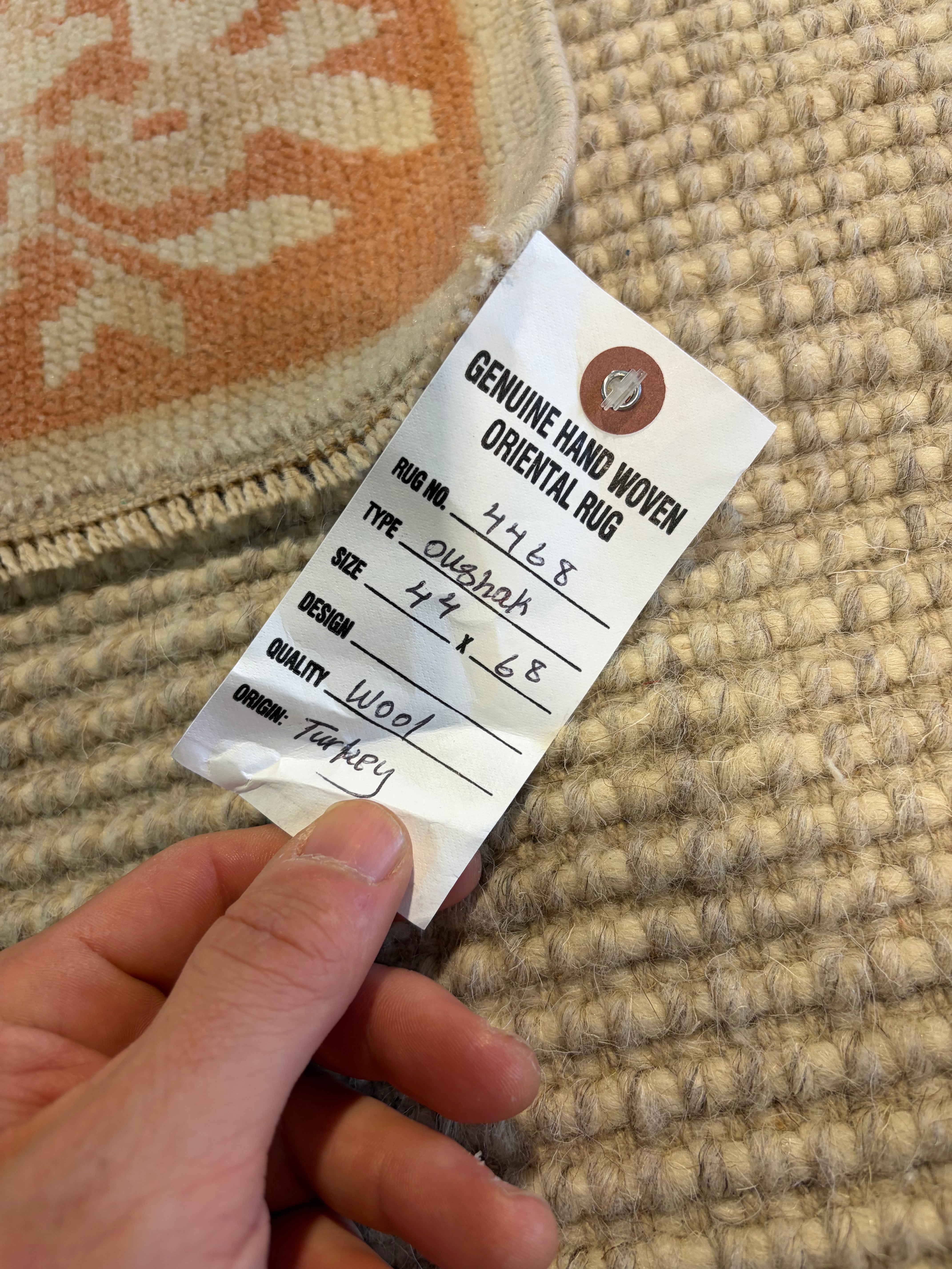 Sarah Dyson 4.4x6.8 Ivory and Orange Hand-Knotted Vintage Turkish Oushak