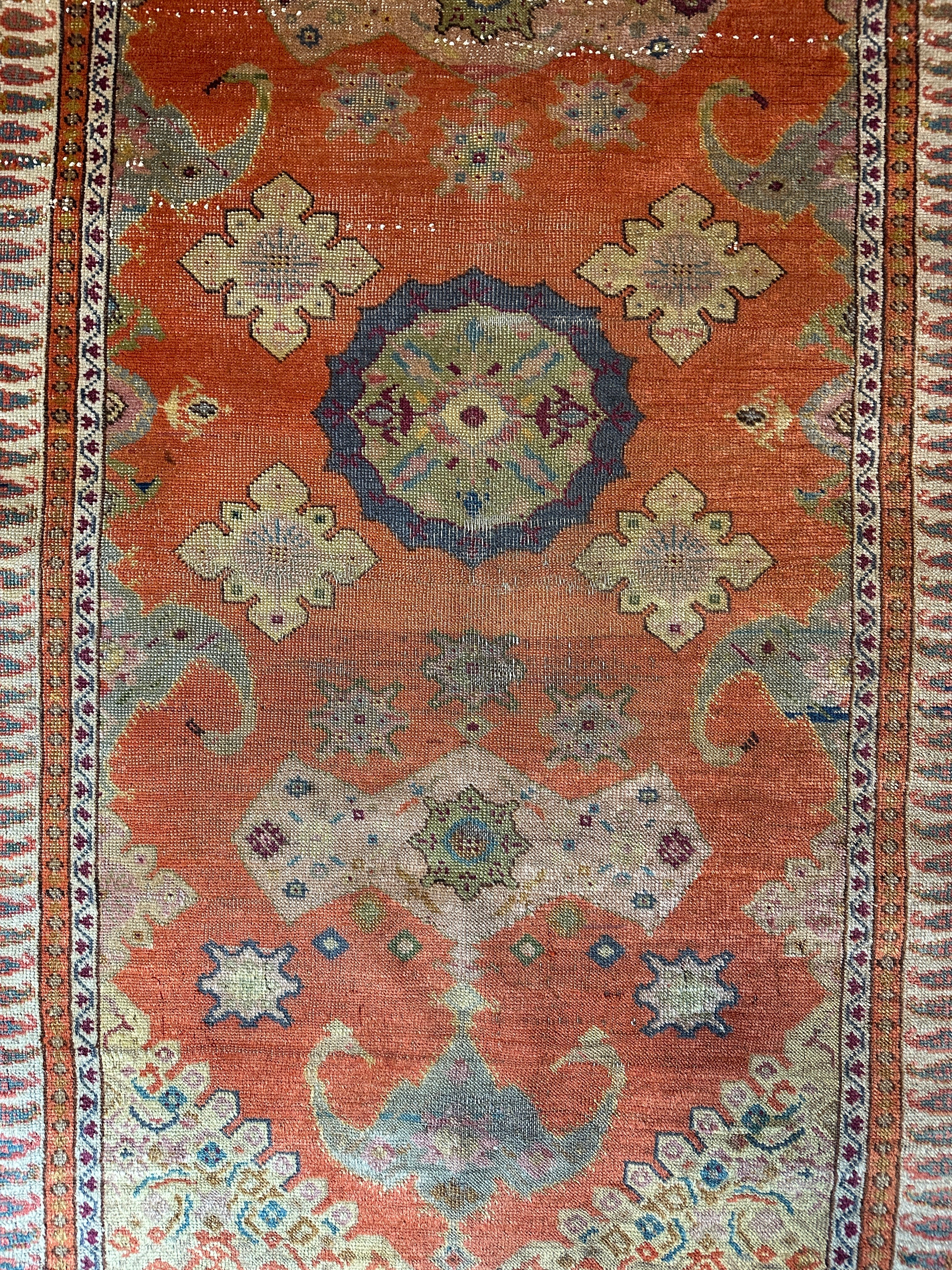 Antique East Turkestan Yarkand Orange Rug 3.6x6.1