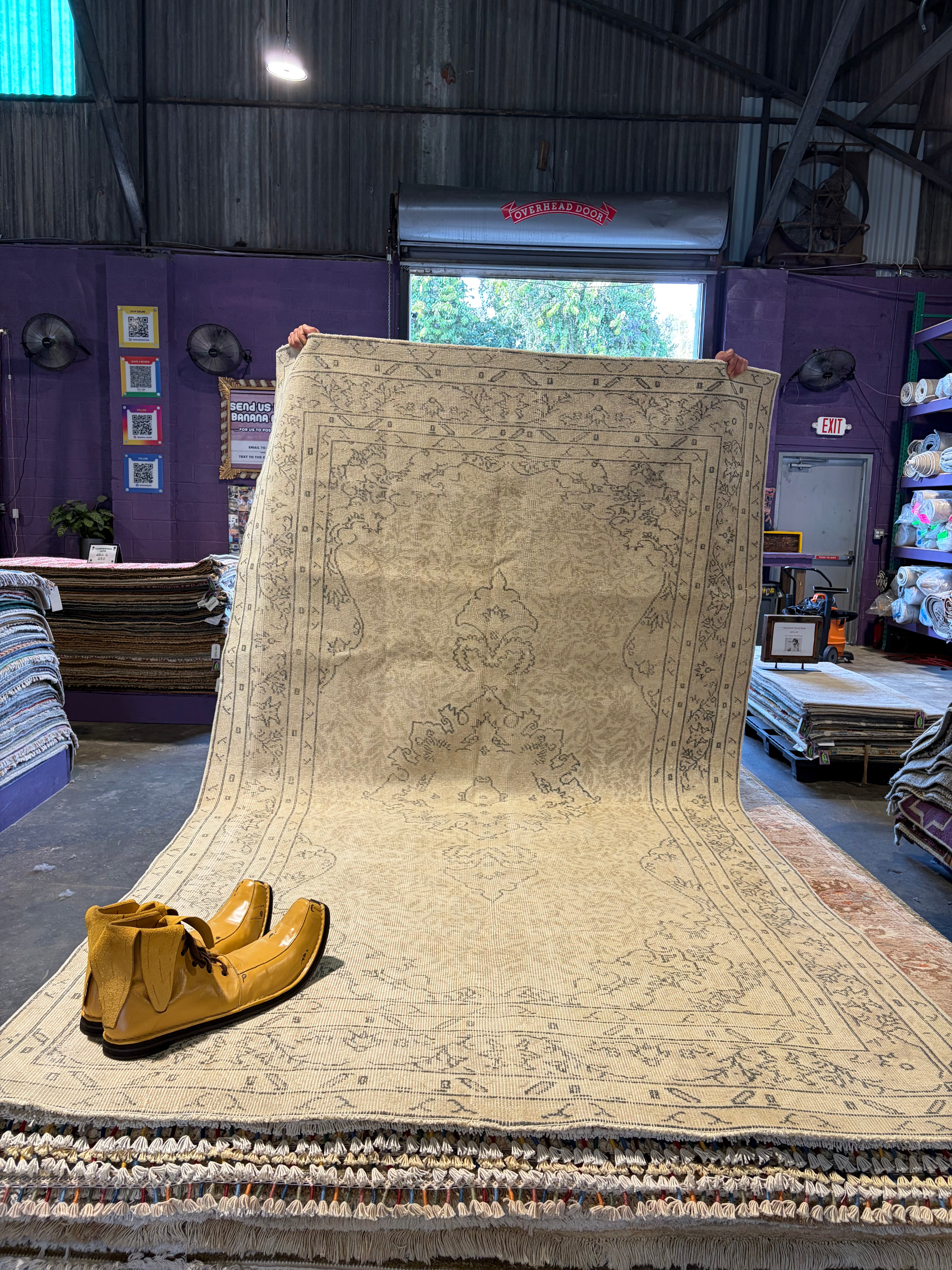 Tish Cyrus 5x8.9 Beige Hand-Knotted Vintage Turkish Oushak