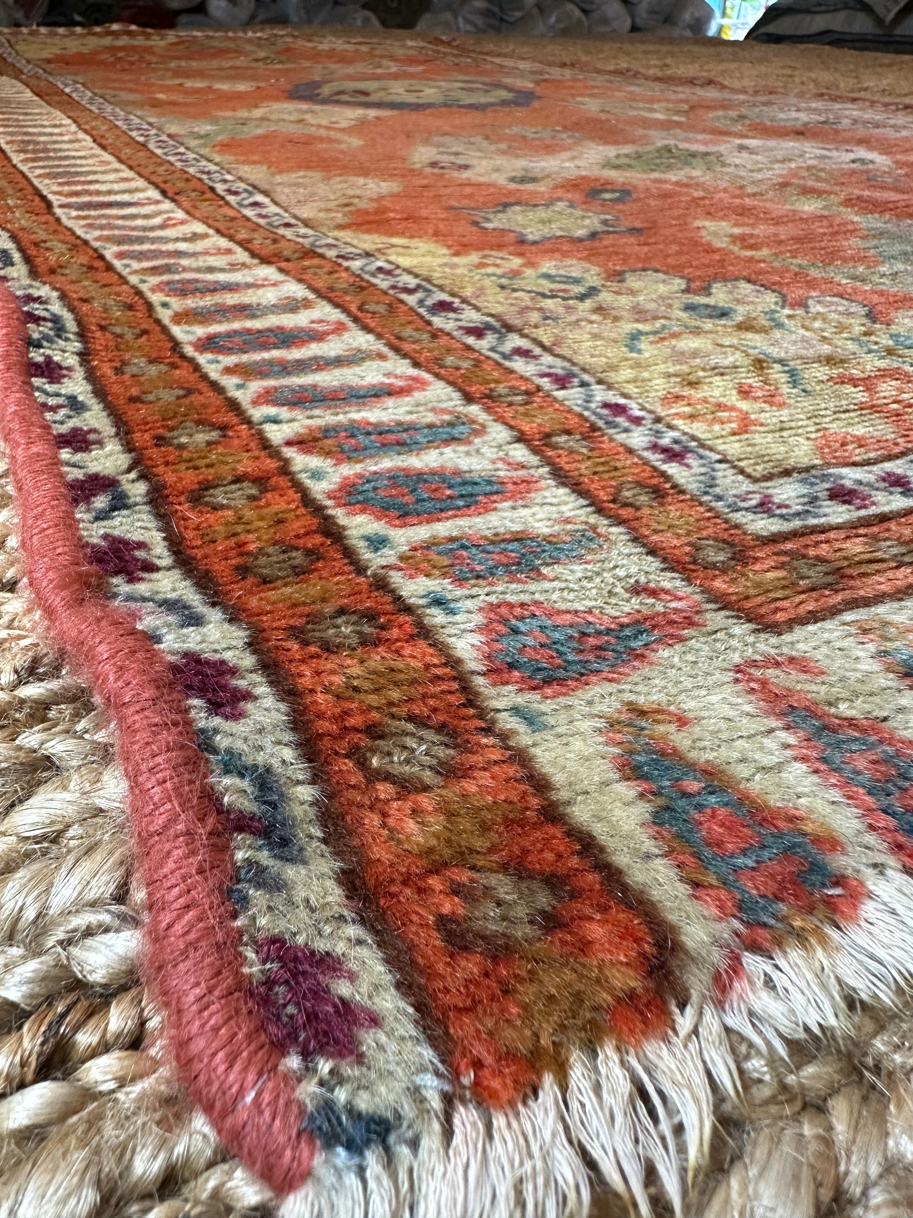 Antique East Turkestan Yarkand Orange Rug 3.6x6.1