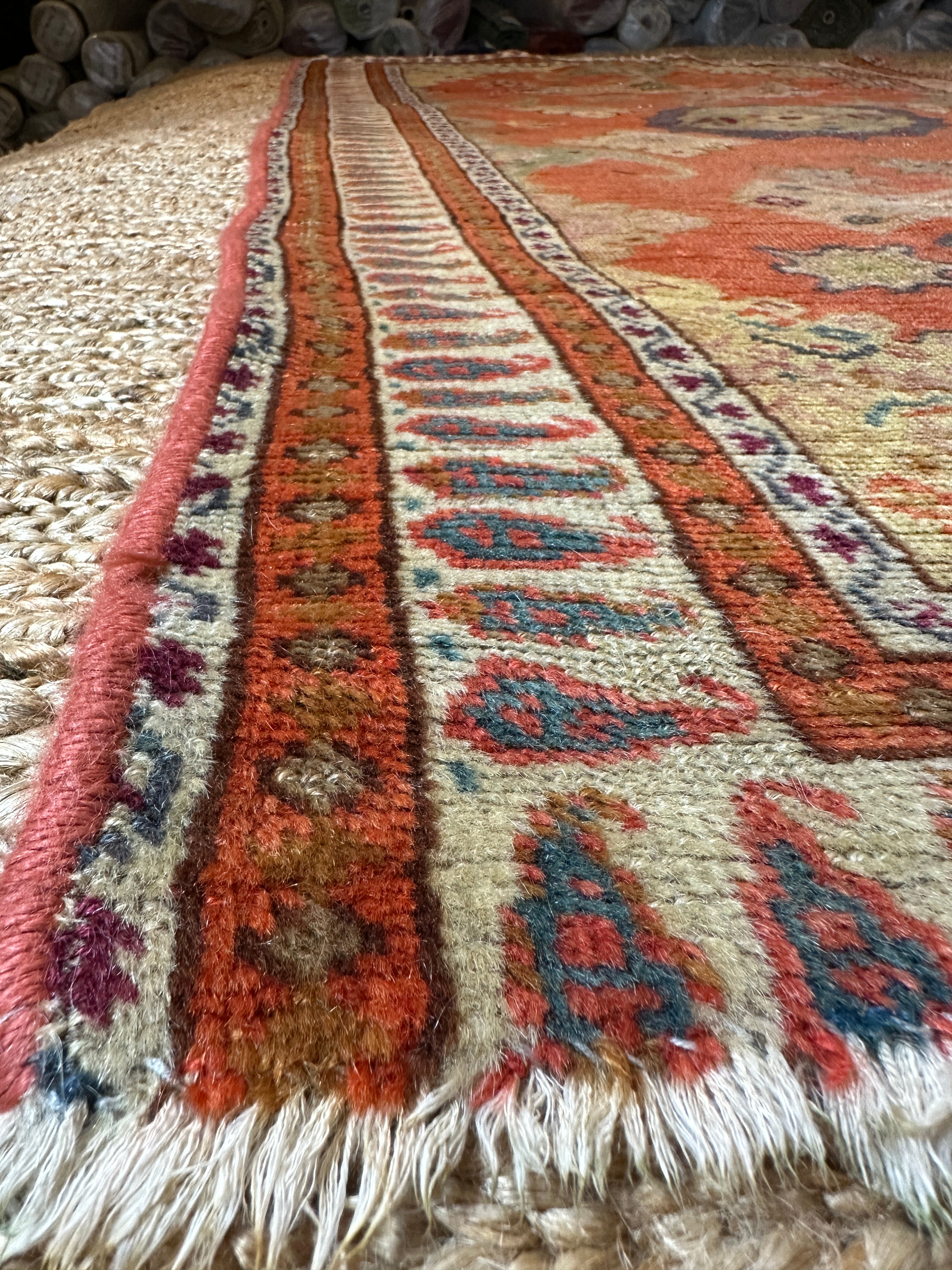 Antique East Turkestan Yarkand Orange Rug 3.6x6.1