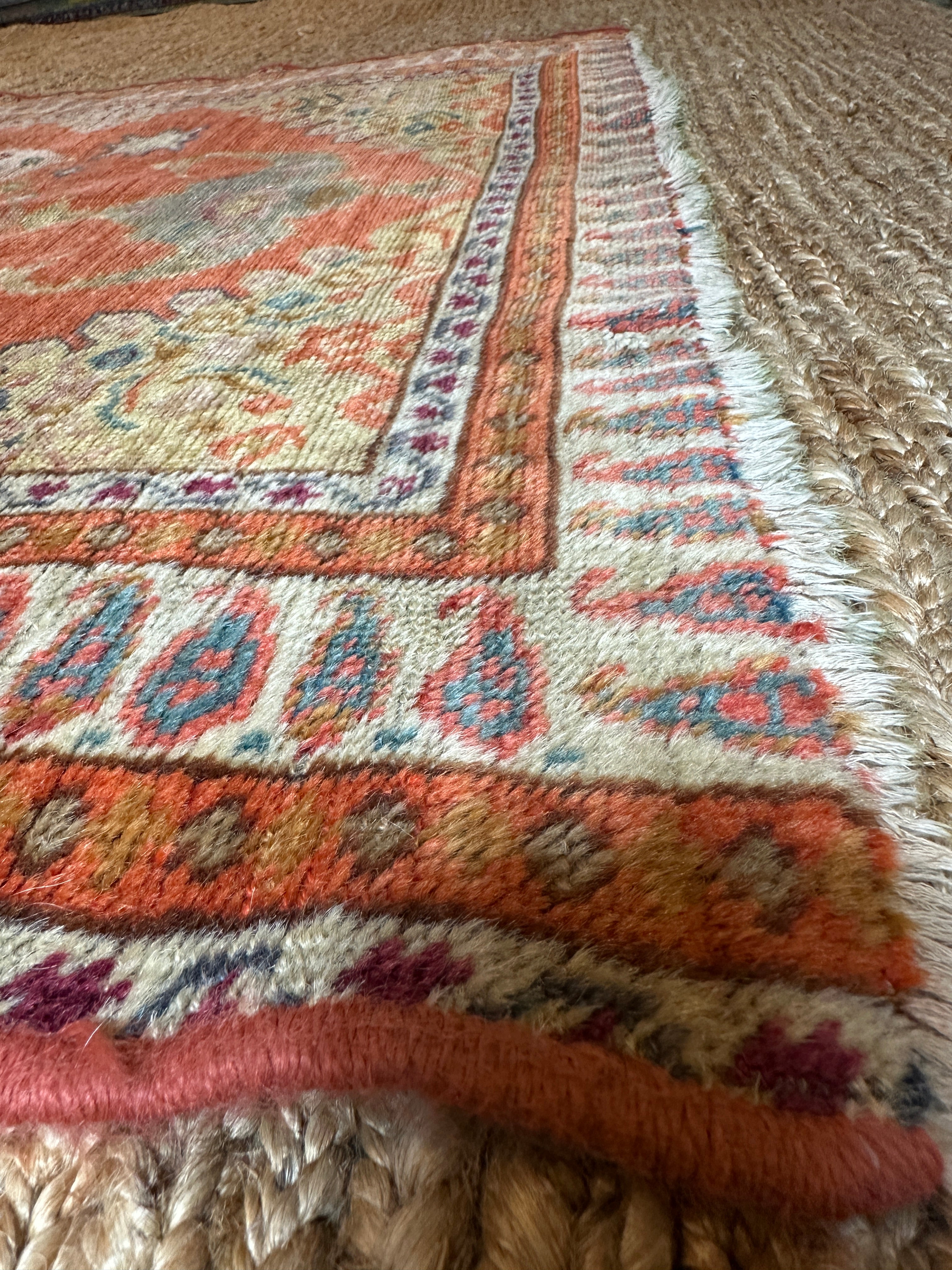 Antique East Turkestan Yarkand Orange Rug 3.6x6.1