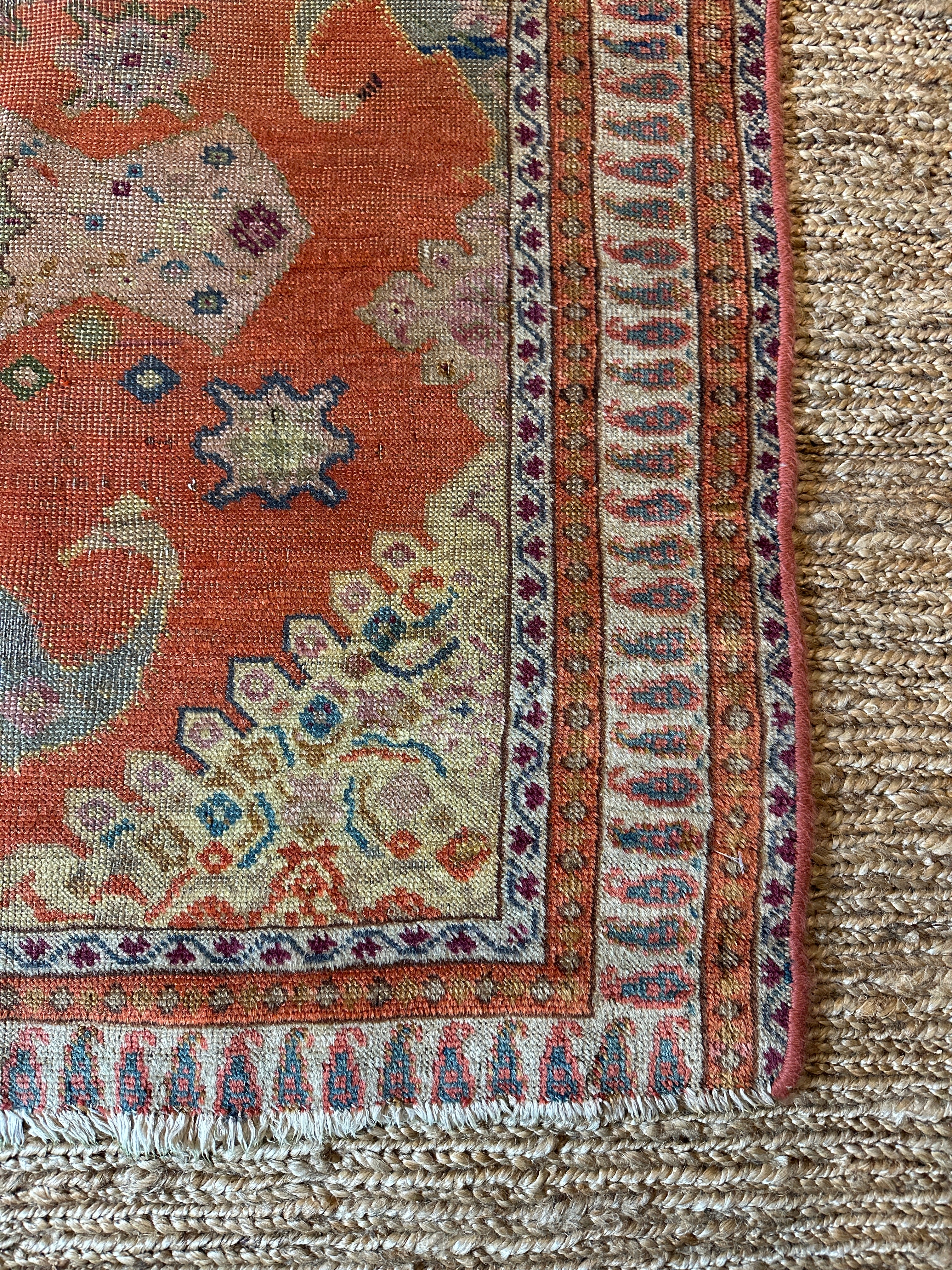 Antique East Turkestan Yarkand Orange Rug 3.6x6.1