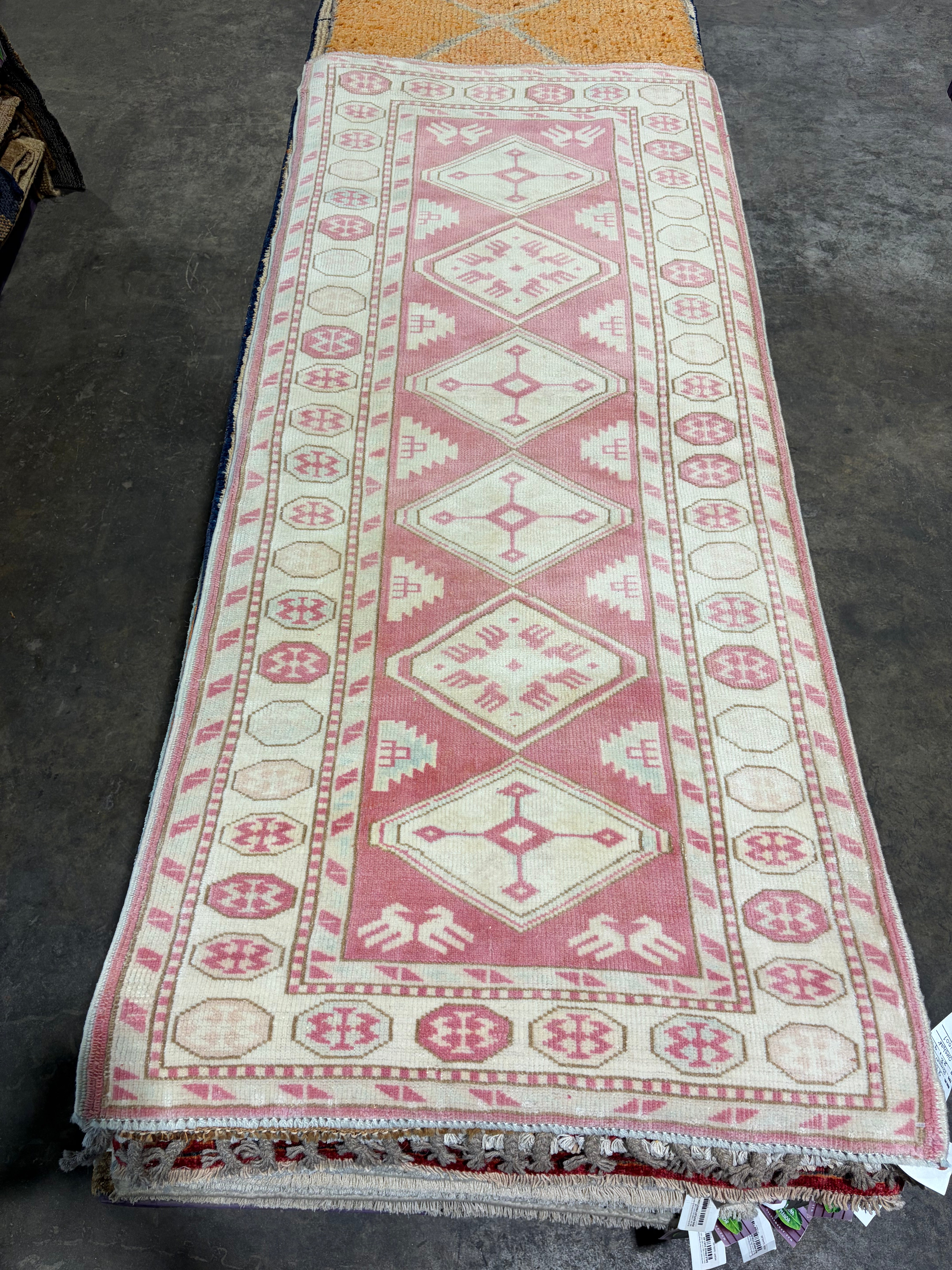 Ashtyn Victoria 2.10x6.5 Pink Hand-Knotted Vintage Turkish Oushak Runner