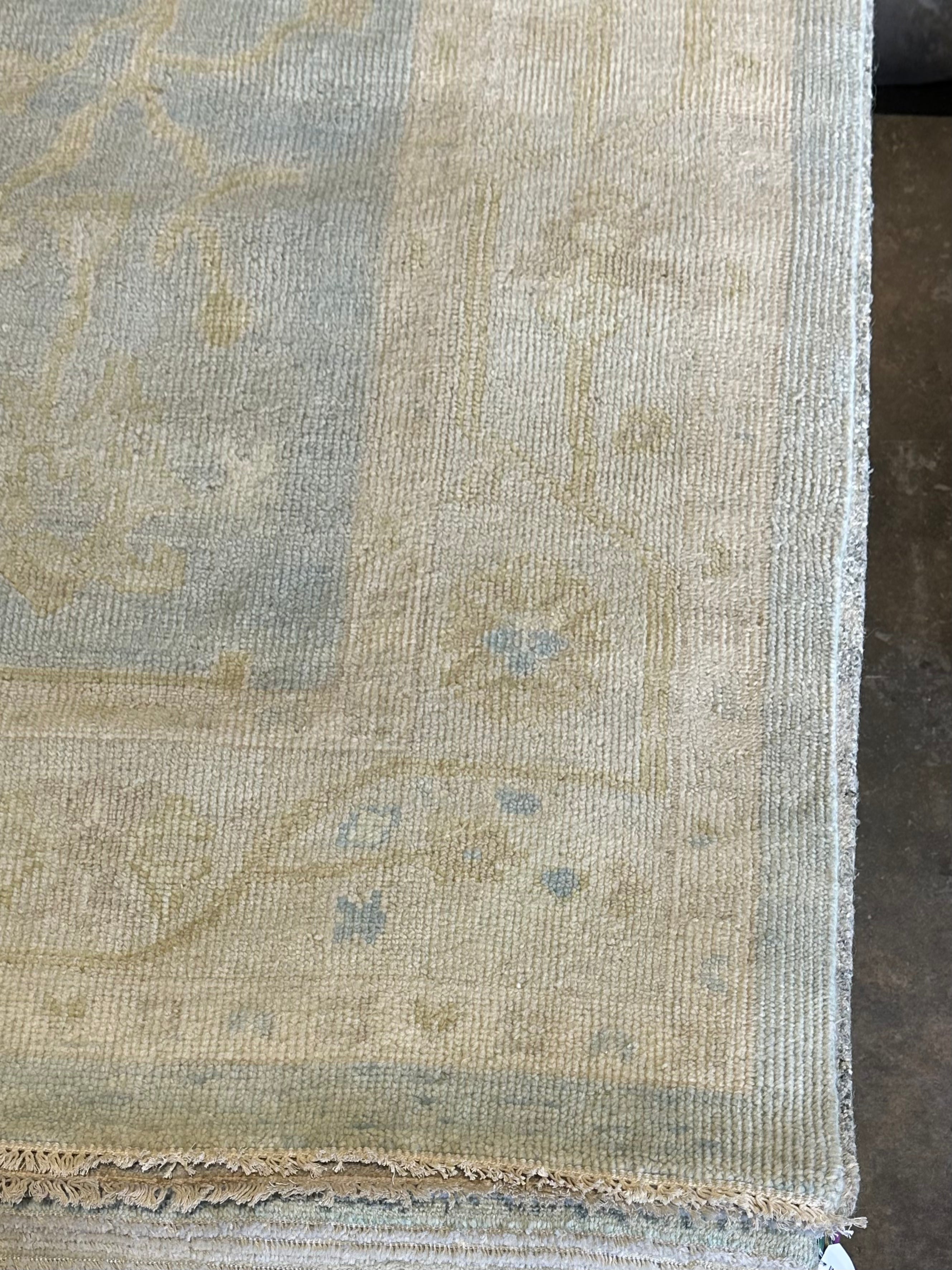 Sasha Diamond 10x14 Light Blue Hand-Knotted Oushak Rug