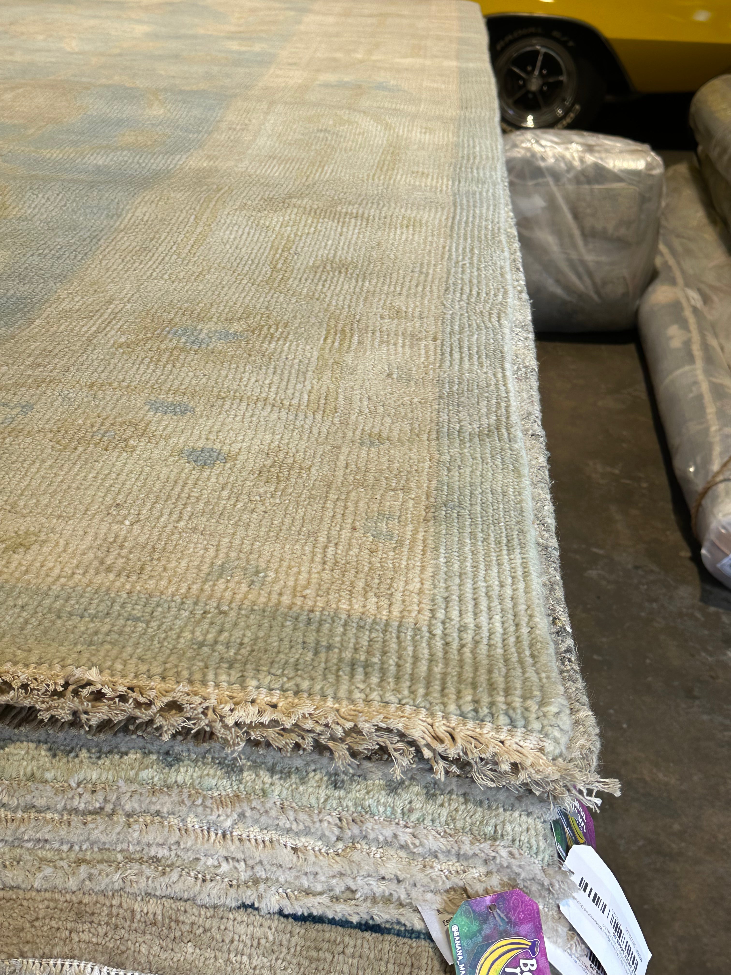 Sasha Diamond 10x14 Light Blue Hand-Knotted Oushak Rug