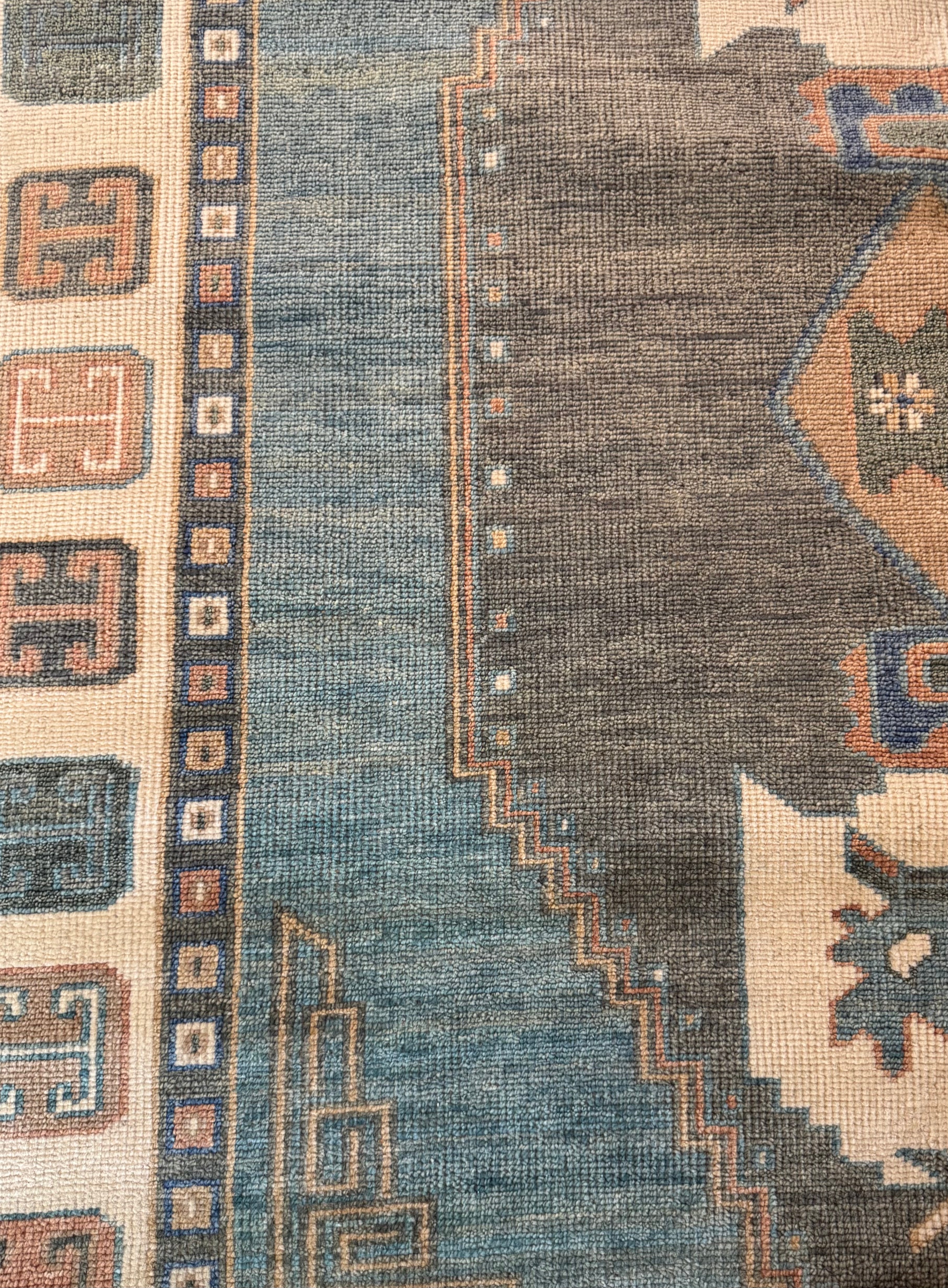 Gae Aulenti 8x10 Blue and Ivory Hand-Knotted Oushak Rug