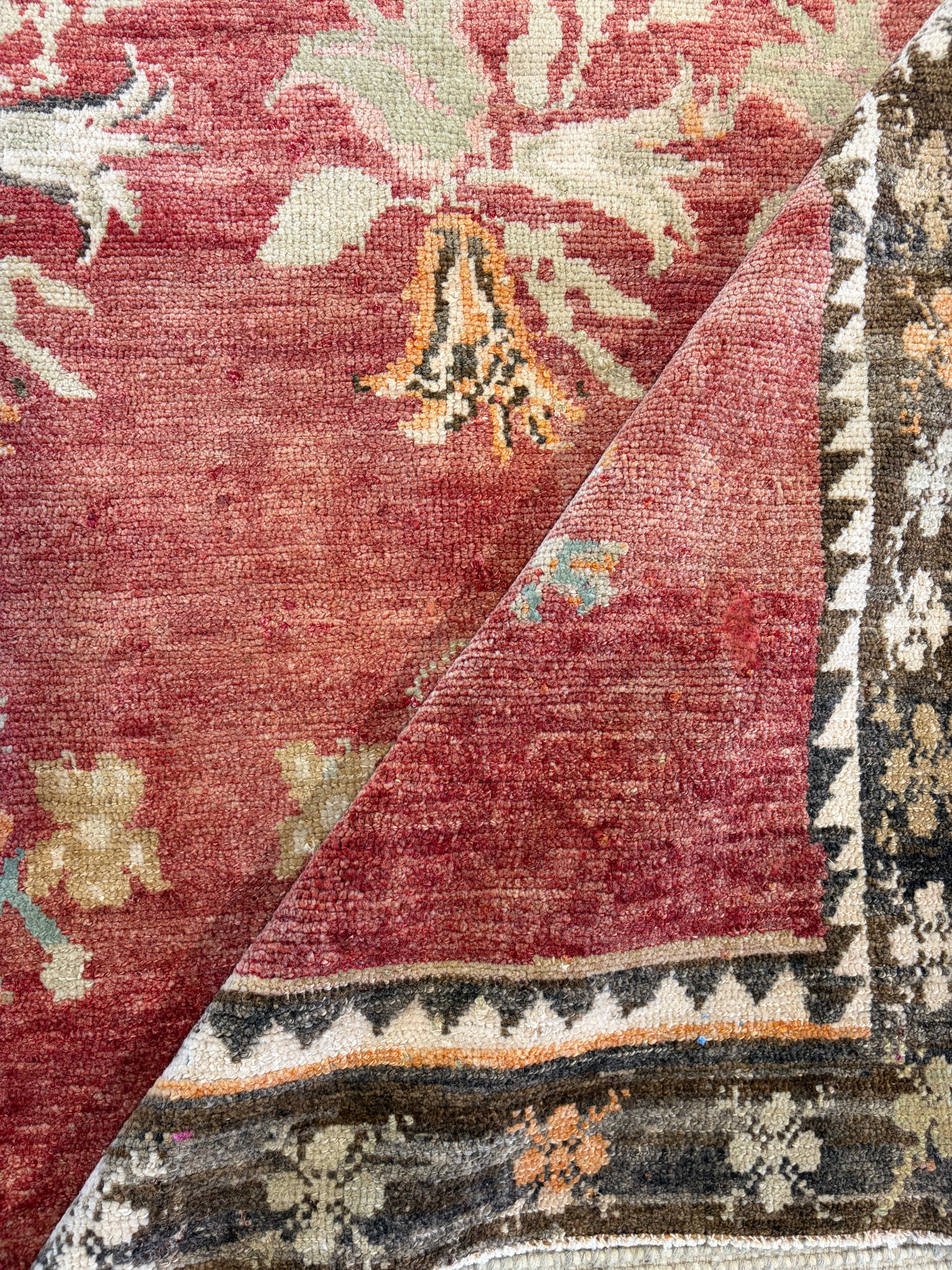 Jane Collins 4.4x5.8 Red Hand-Knotted Vintage Turkish Oushak