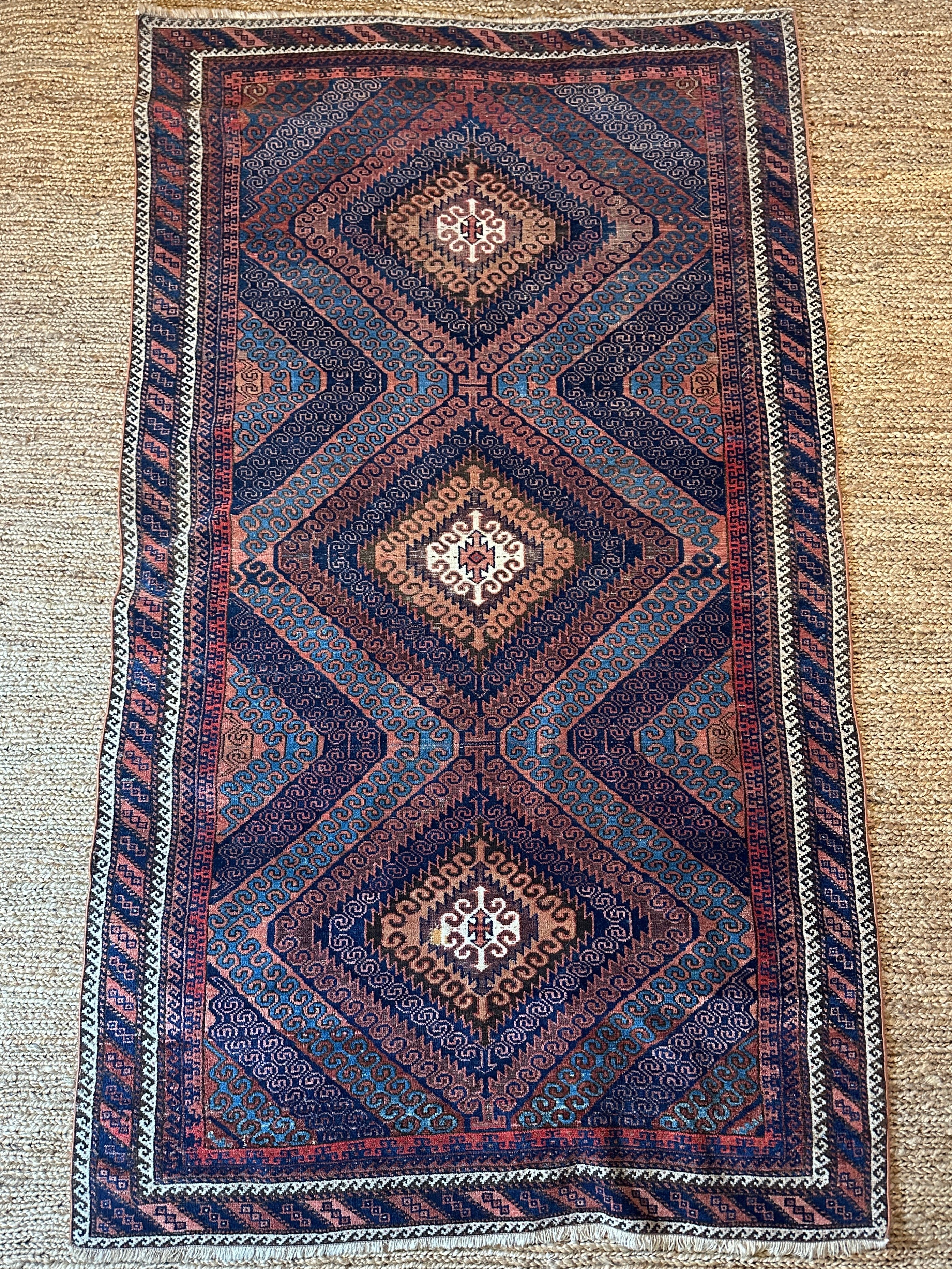 Antique West Afghan Tribal Blue Rug 3.10x6.10