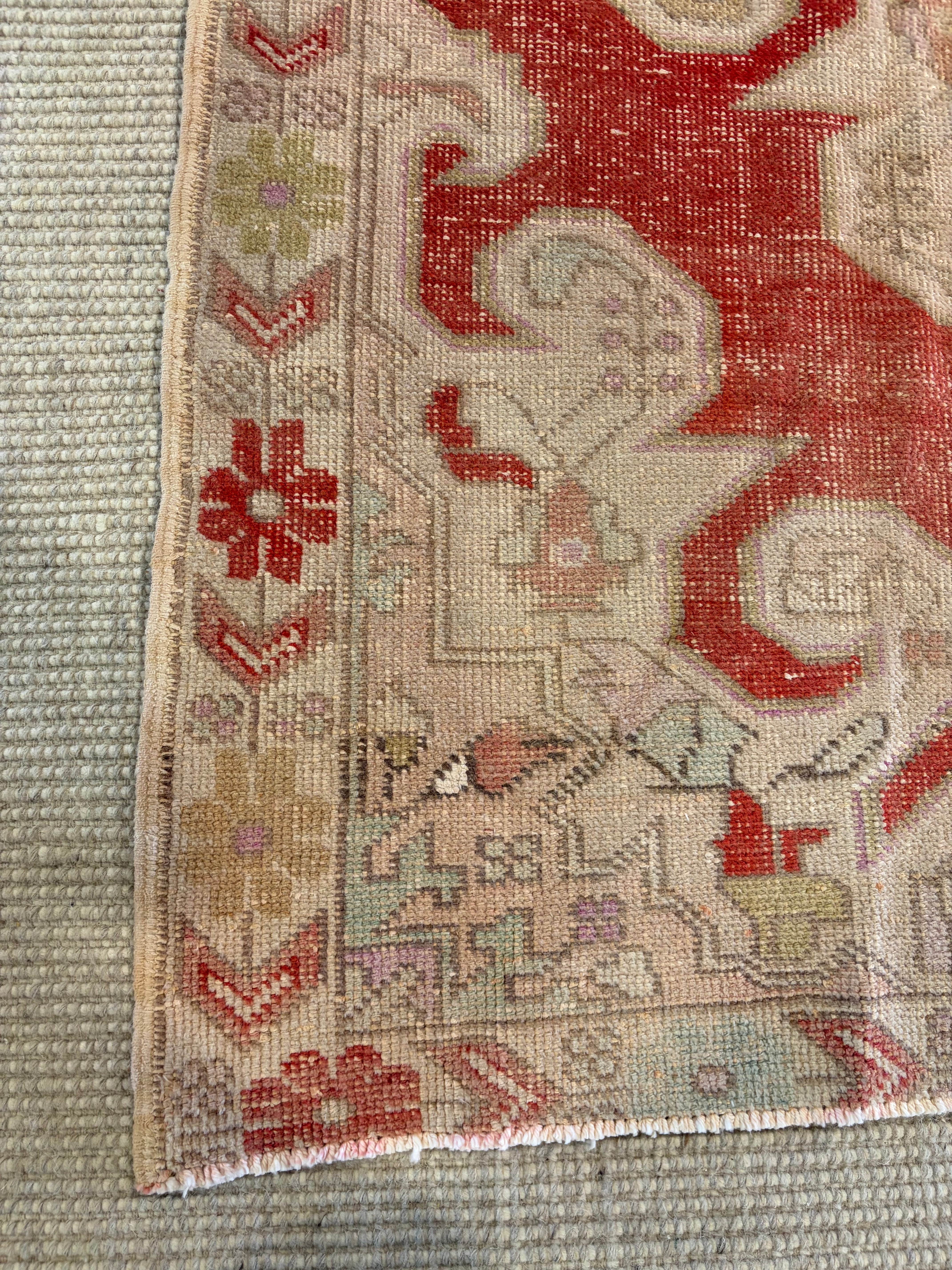 Tina Allen 4.8x7.2 Red Hand-Knotted Vintage Turkish Oushak