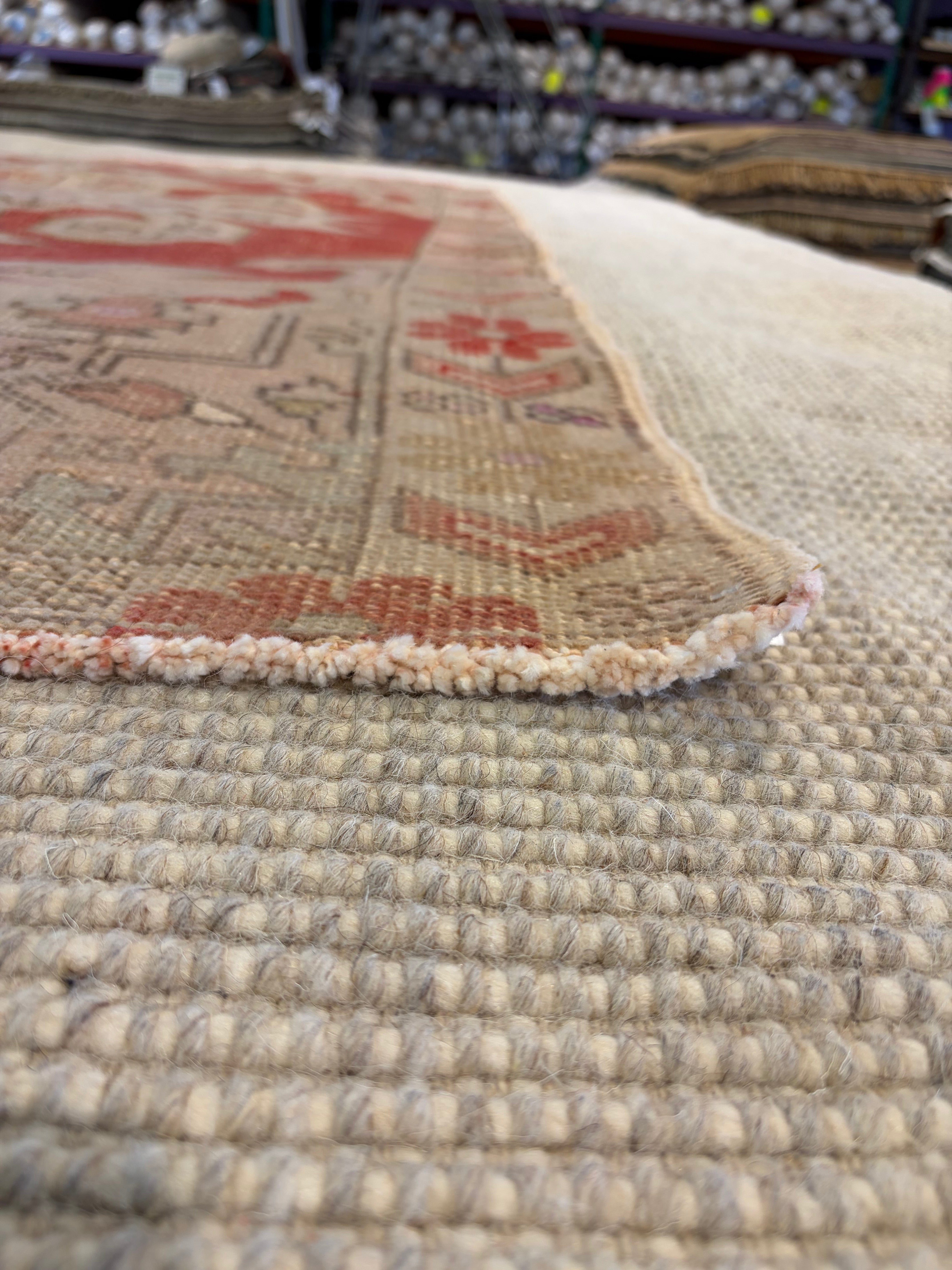 Tina Allen 4.8x7.2 Red Hand-Knotted Vintage Turkish Oushak