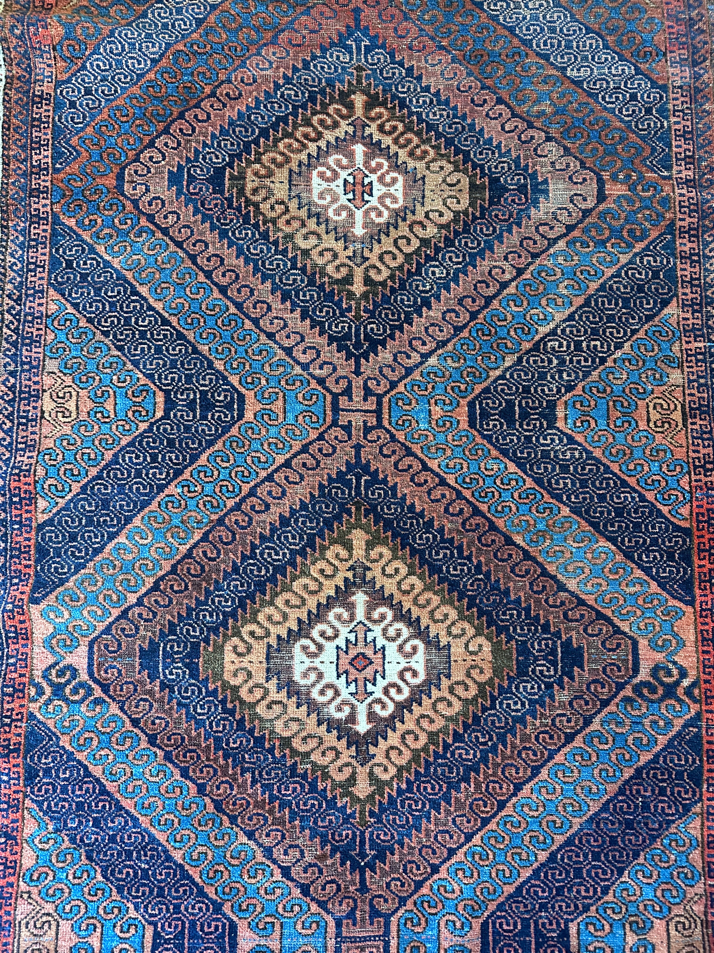 Antique West Afghan Tribal Blue Rug 3.10x6.10