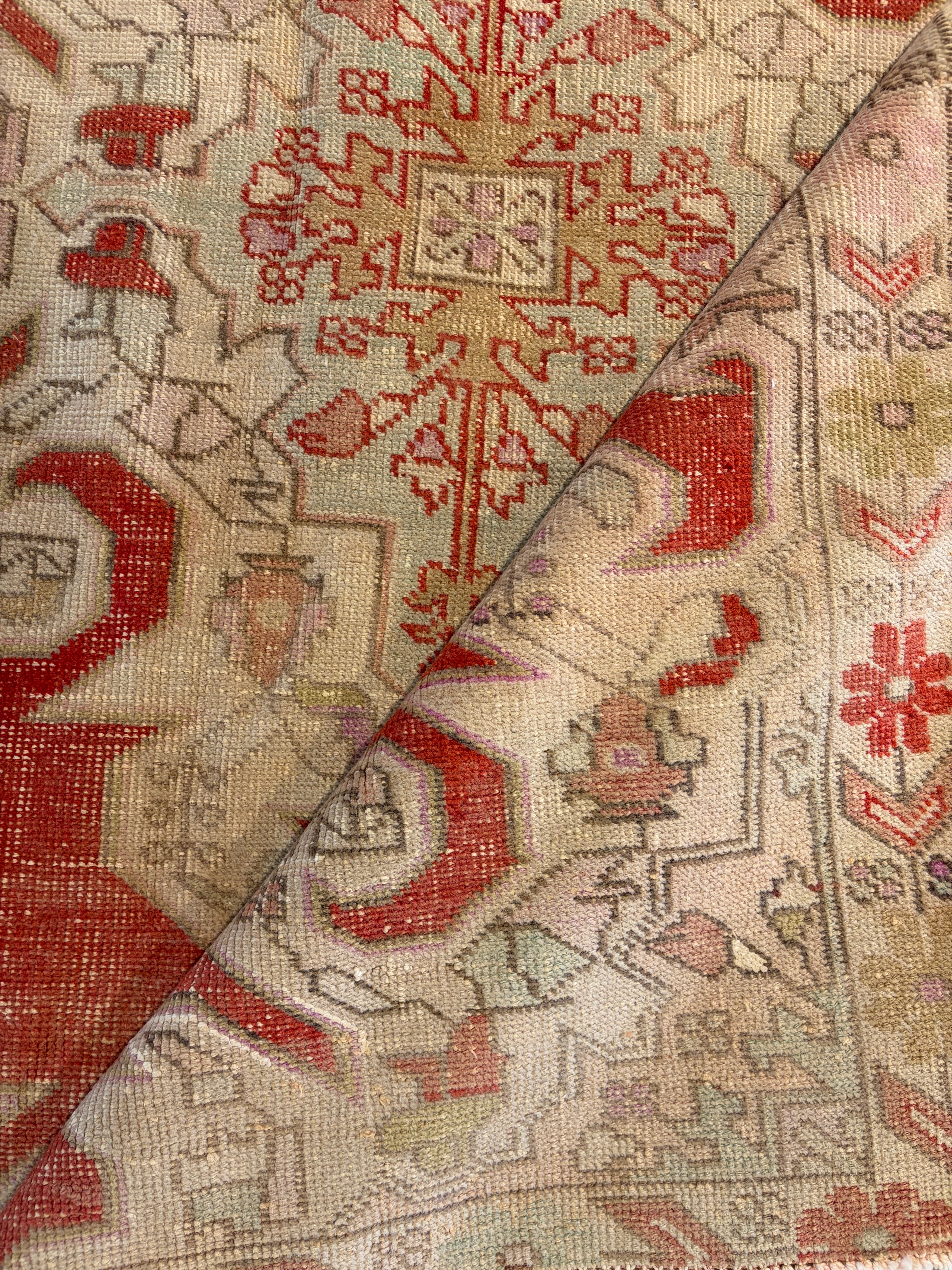 Tina Allen 4.8x7.2 Red Hand-Knotted Vintage Turkish Oushak