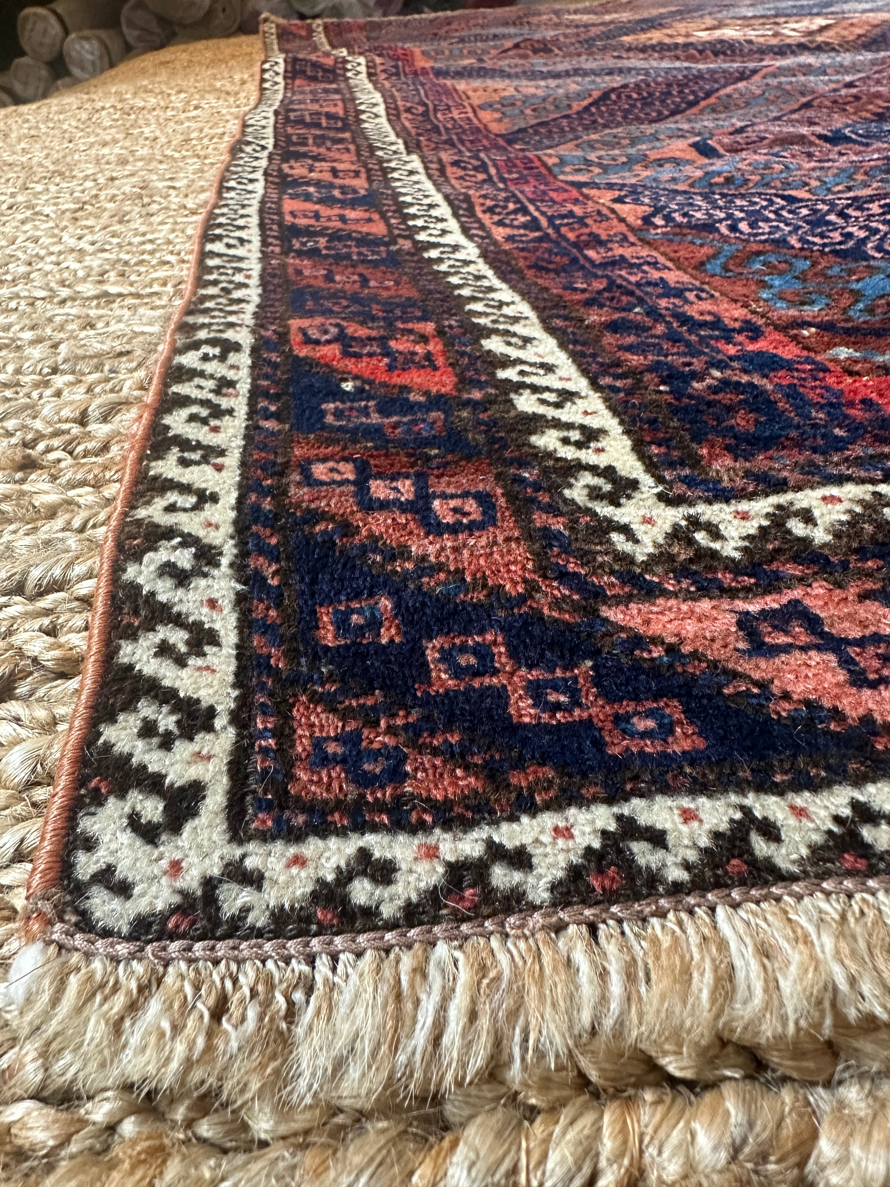 Antique West Afghan Tribal Blue Rug 3.10x6.10