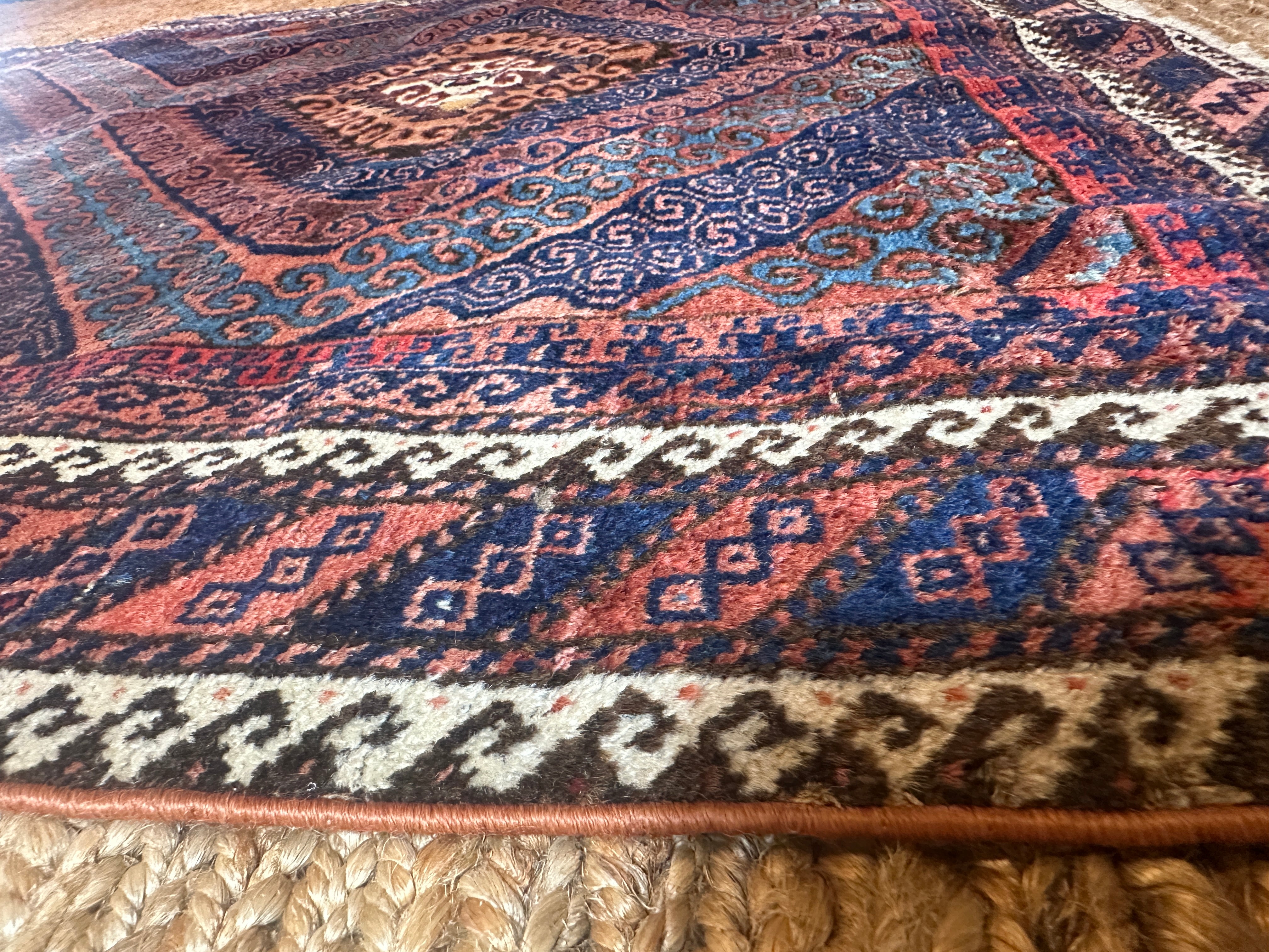 Antique West Afghan Tribal Blue Rug 3.10x6.10