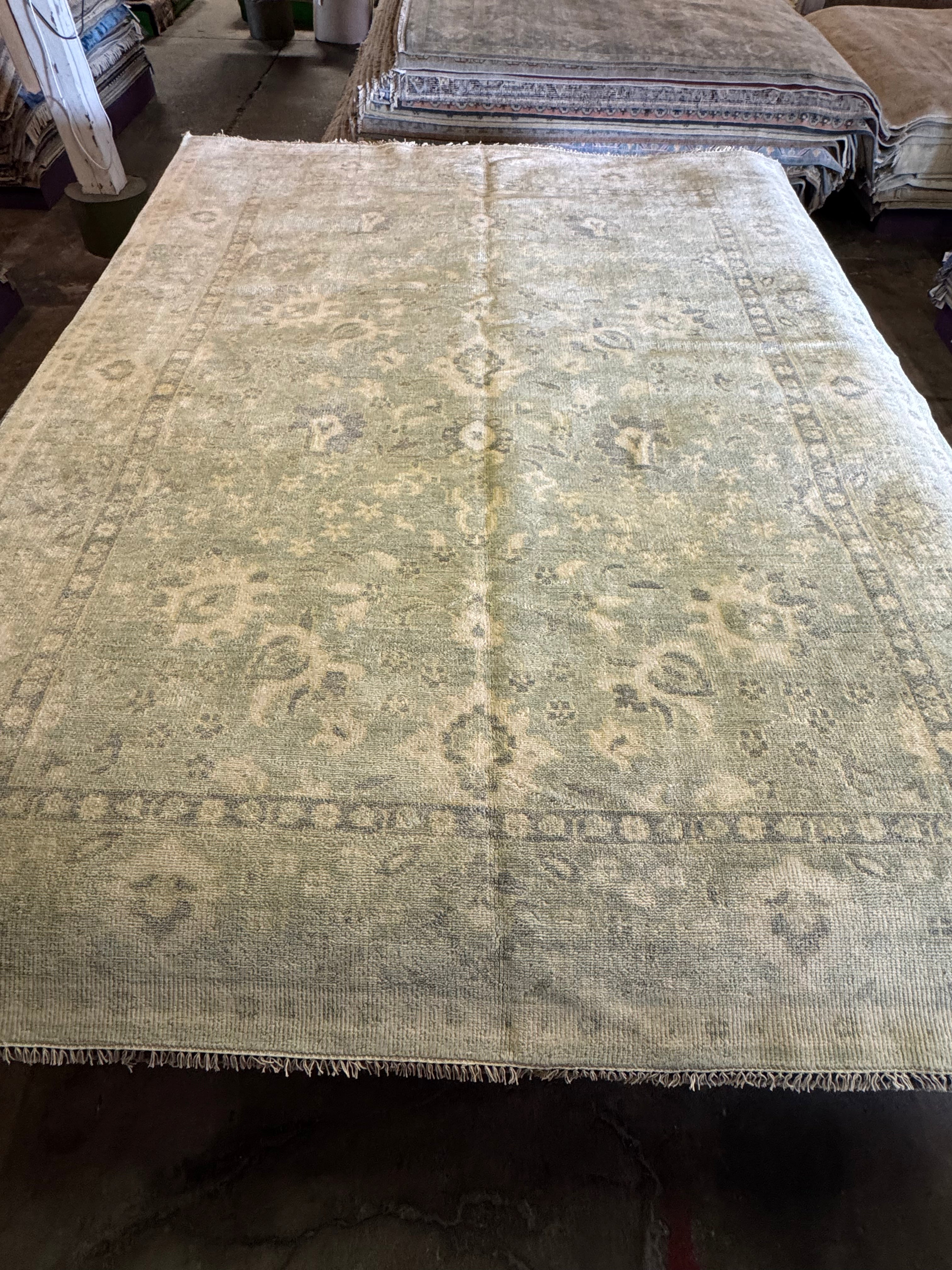 Britney Spears 9x12 Green and Ivory Hand-Knotted Oushak Rug