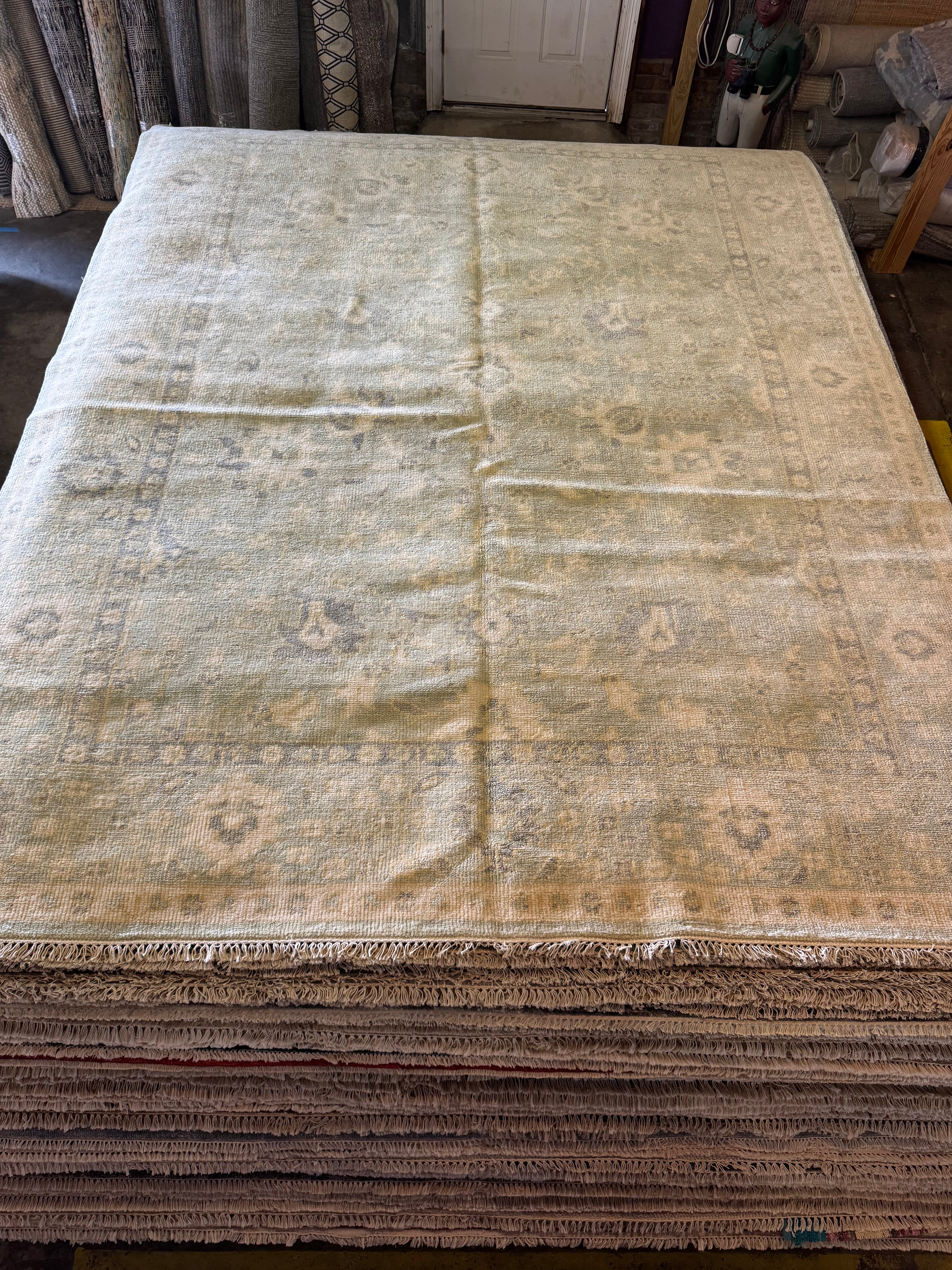 Britney Spears 9x12 Green and Ivory Hand-Knotted Oushak Rug