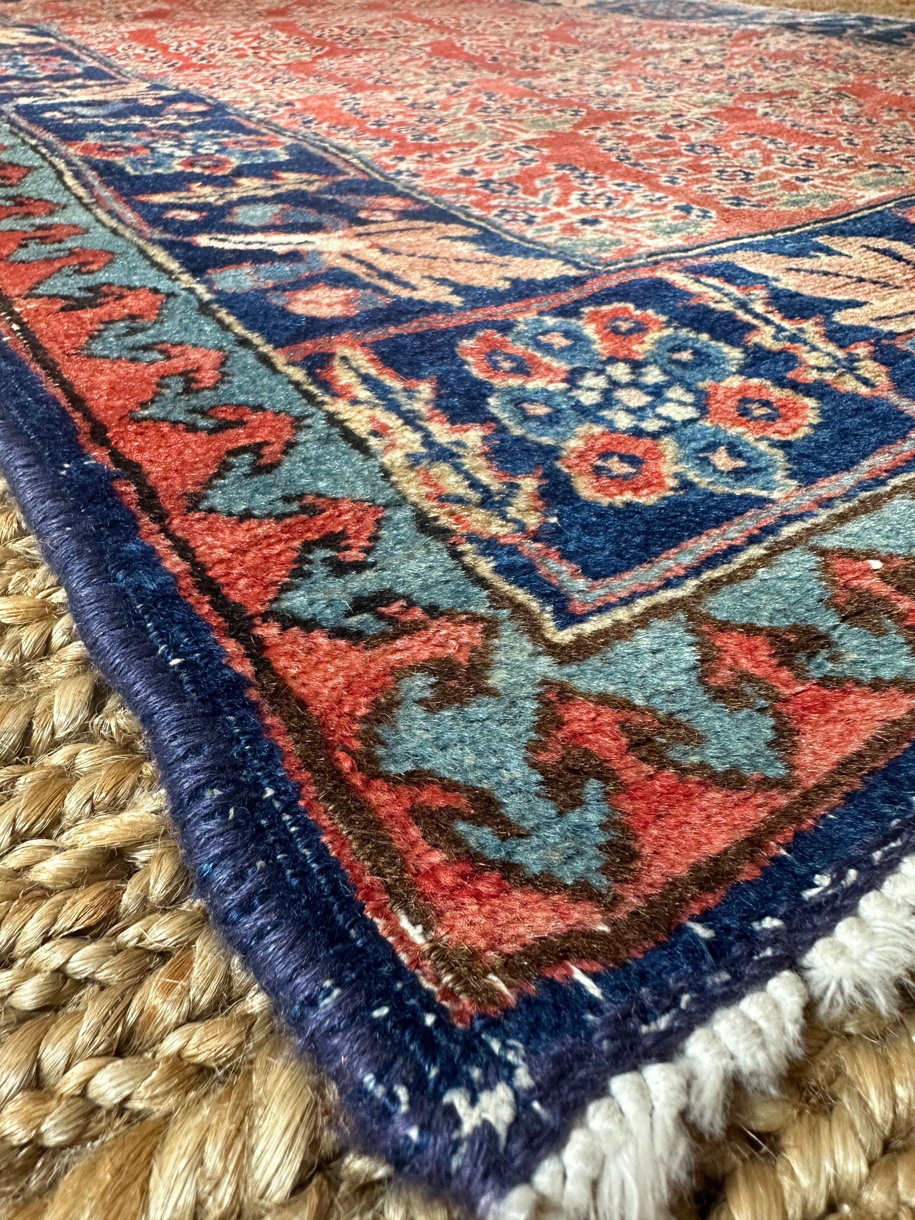 Antique Persian Tabriz Red and Blue Rug 2.10x4.1