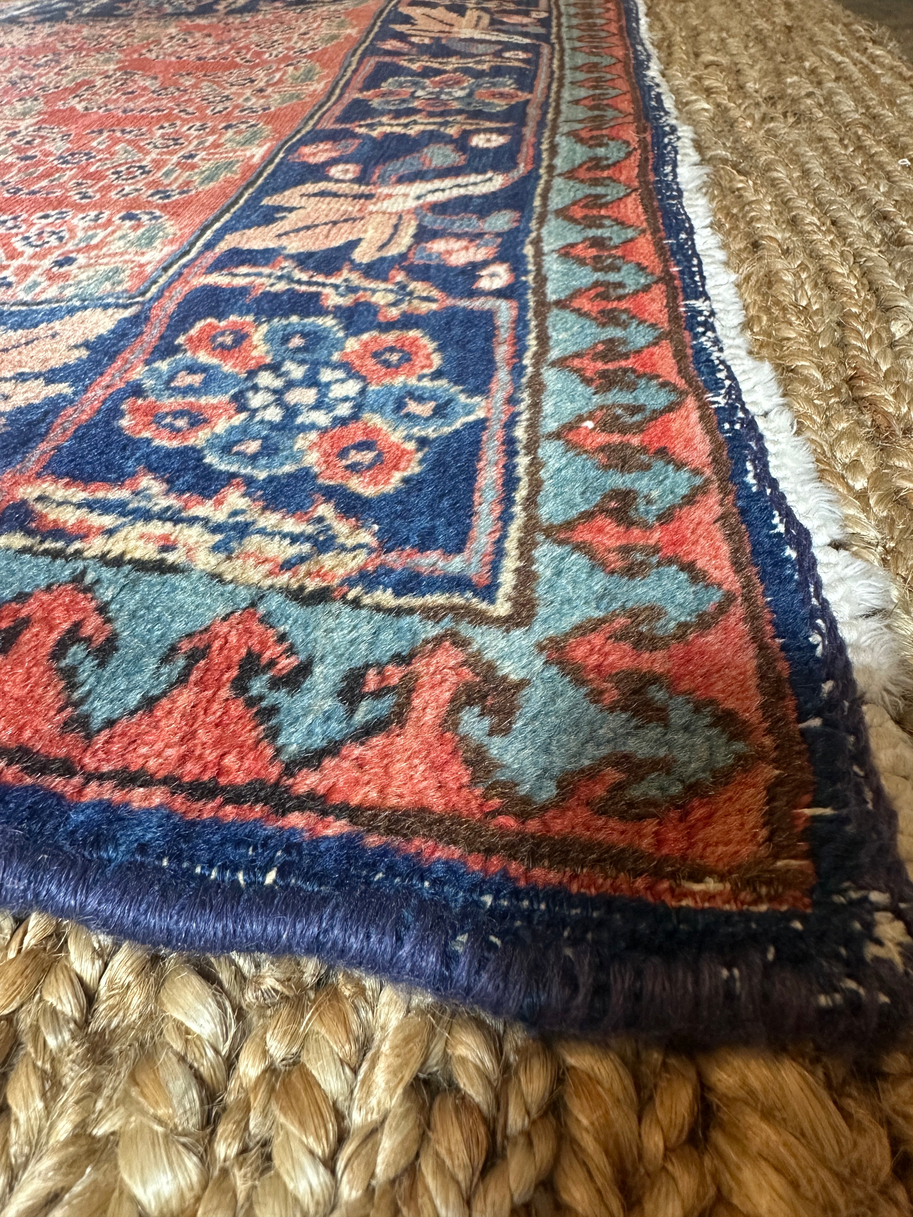 Antique Persian Tabriz Red and Blue Rug 2.10x4.1