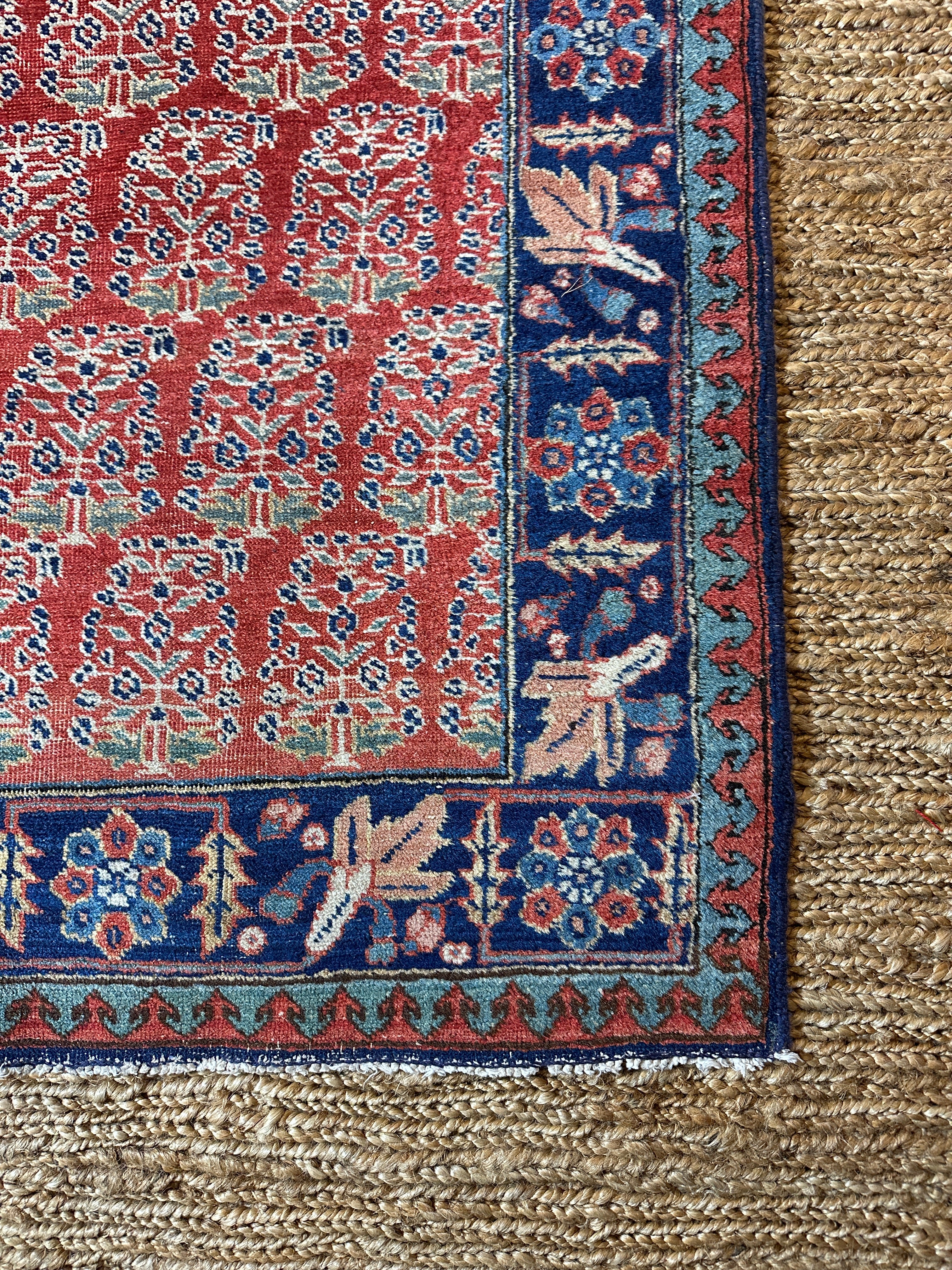 Antique Persian Tabriz Red and Blue Rug 2.10x4.1