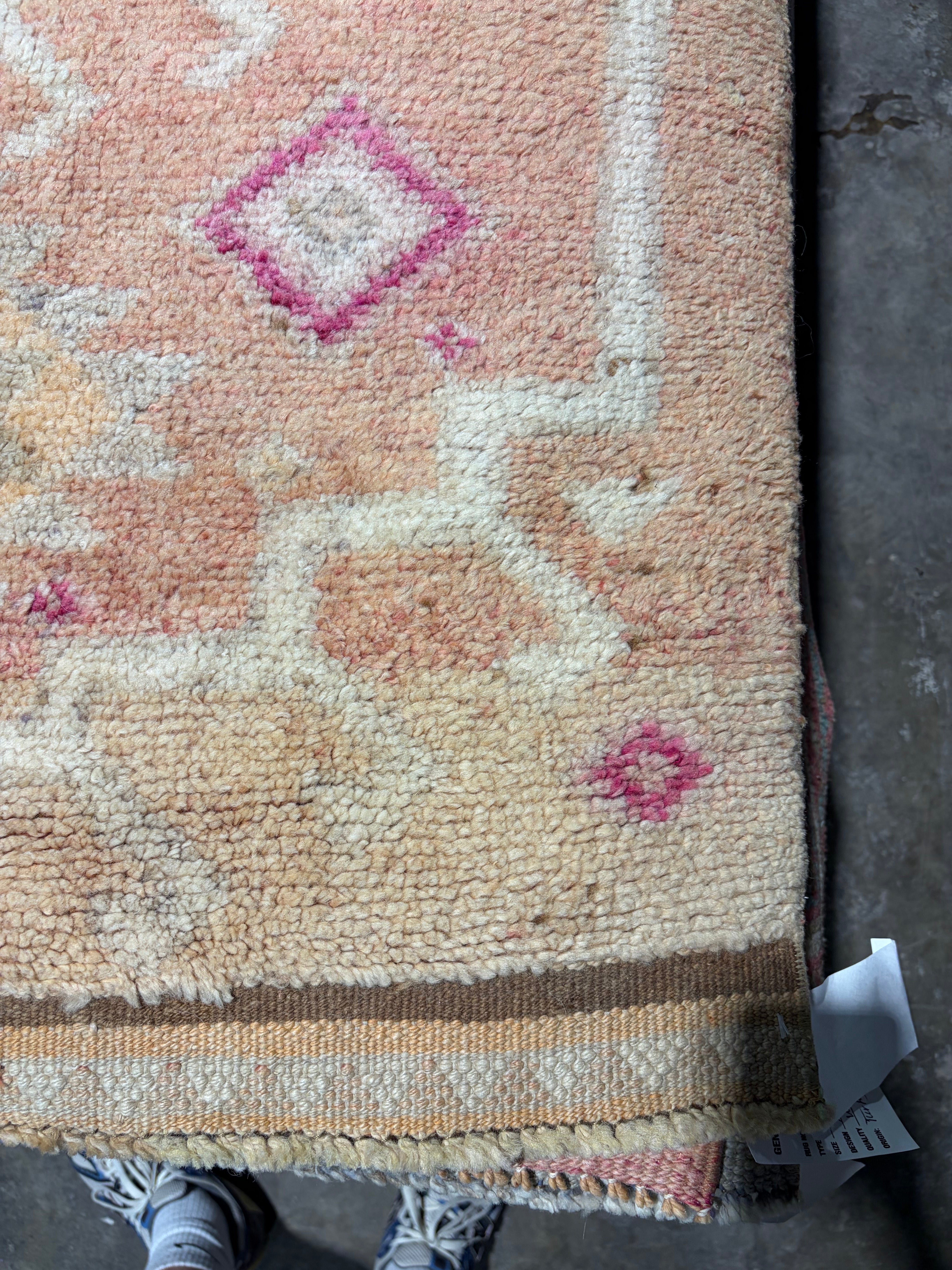 Marg Nuno 2.9x13.5 Pink Hand-Knotted Vintage Turkish Oushak Runner