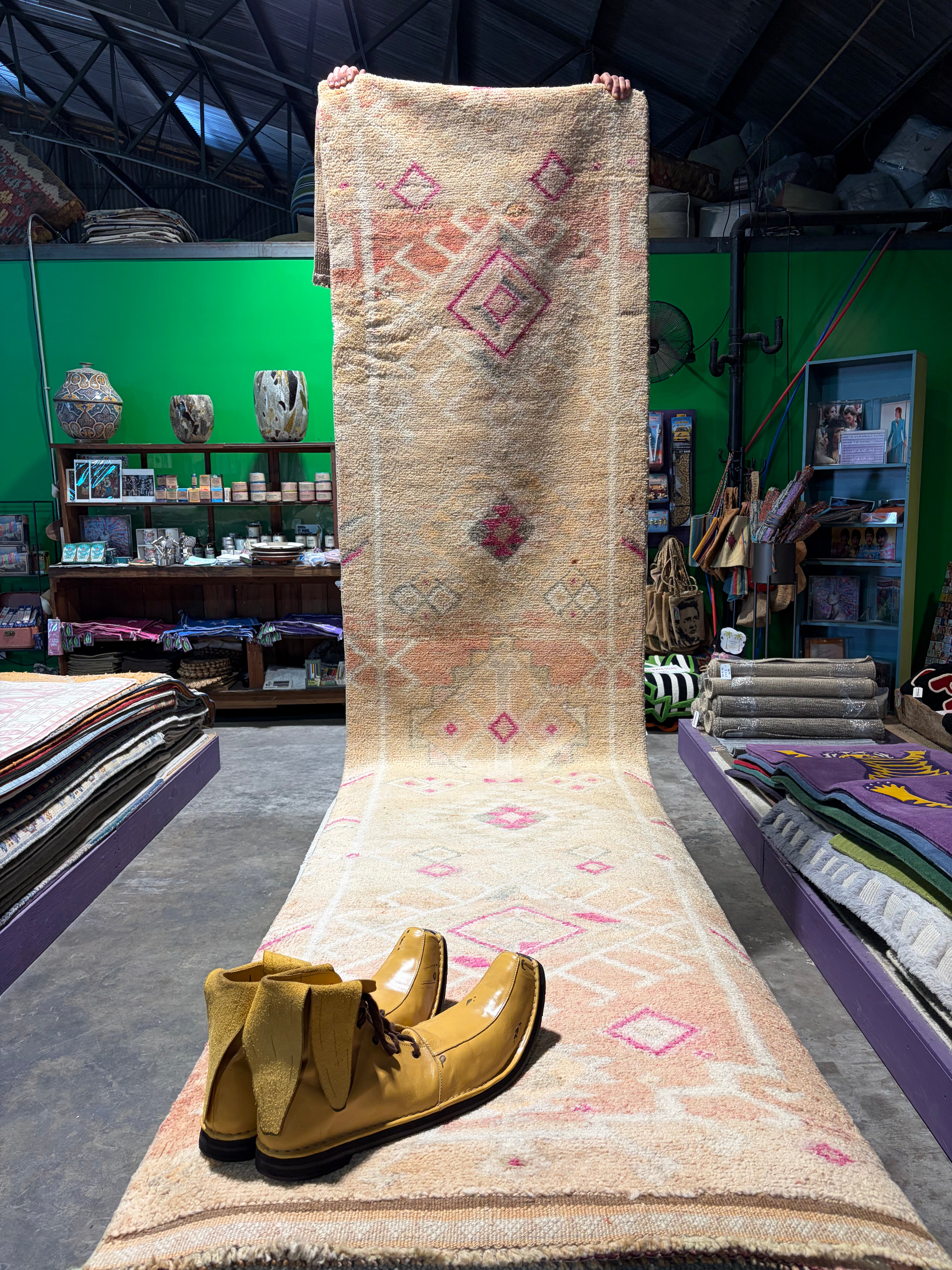 Marg Nuno 2.9x13.5 Pink Hand-Knotted Vintage Turkish Oushak Runner