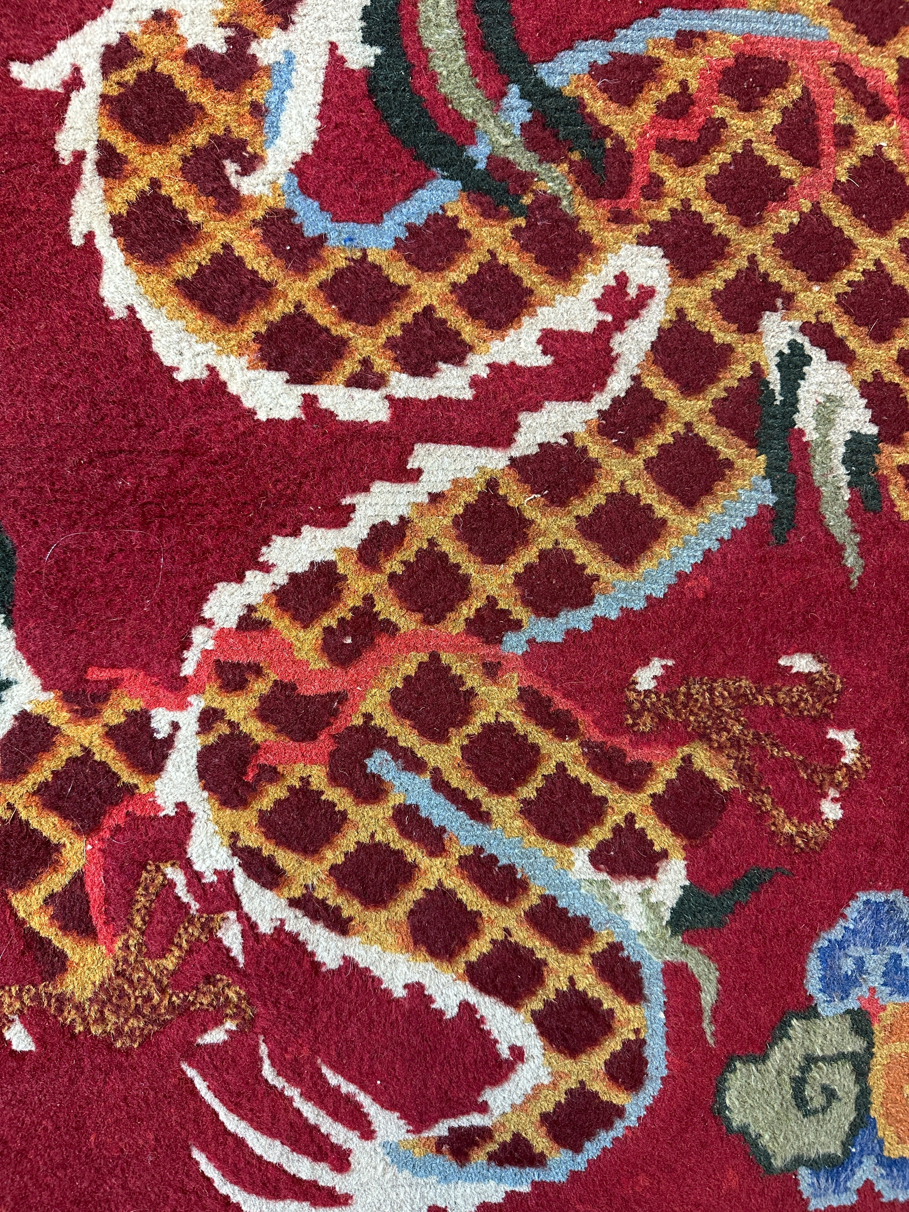 Antique Vintage Old Tibetan Dragon Rug 3x5.10