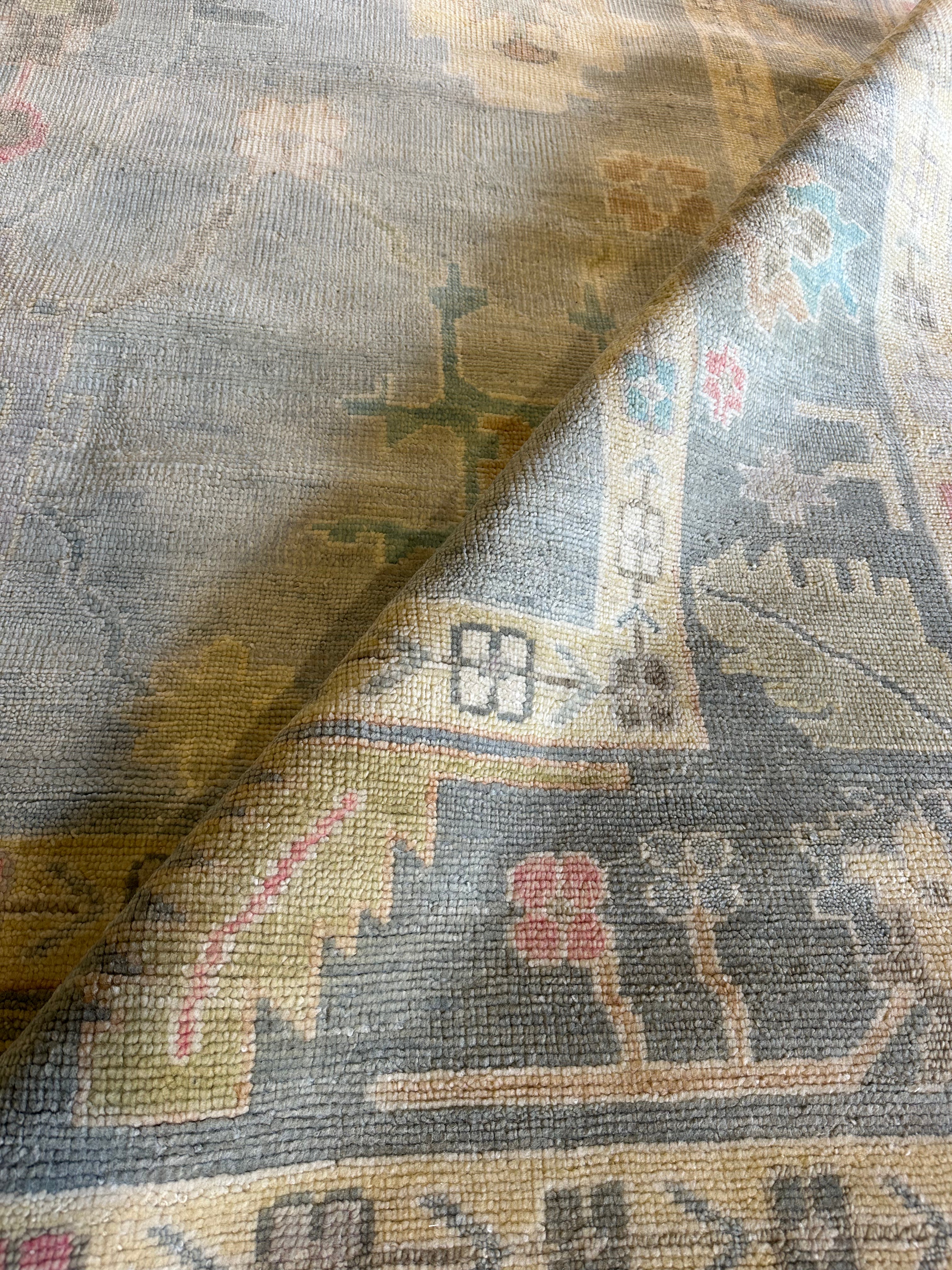 Michelle Pfeiffer 10x14 Light Blue Hand-Knotted Oushak Rug