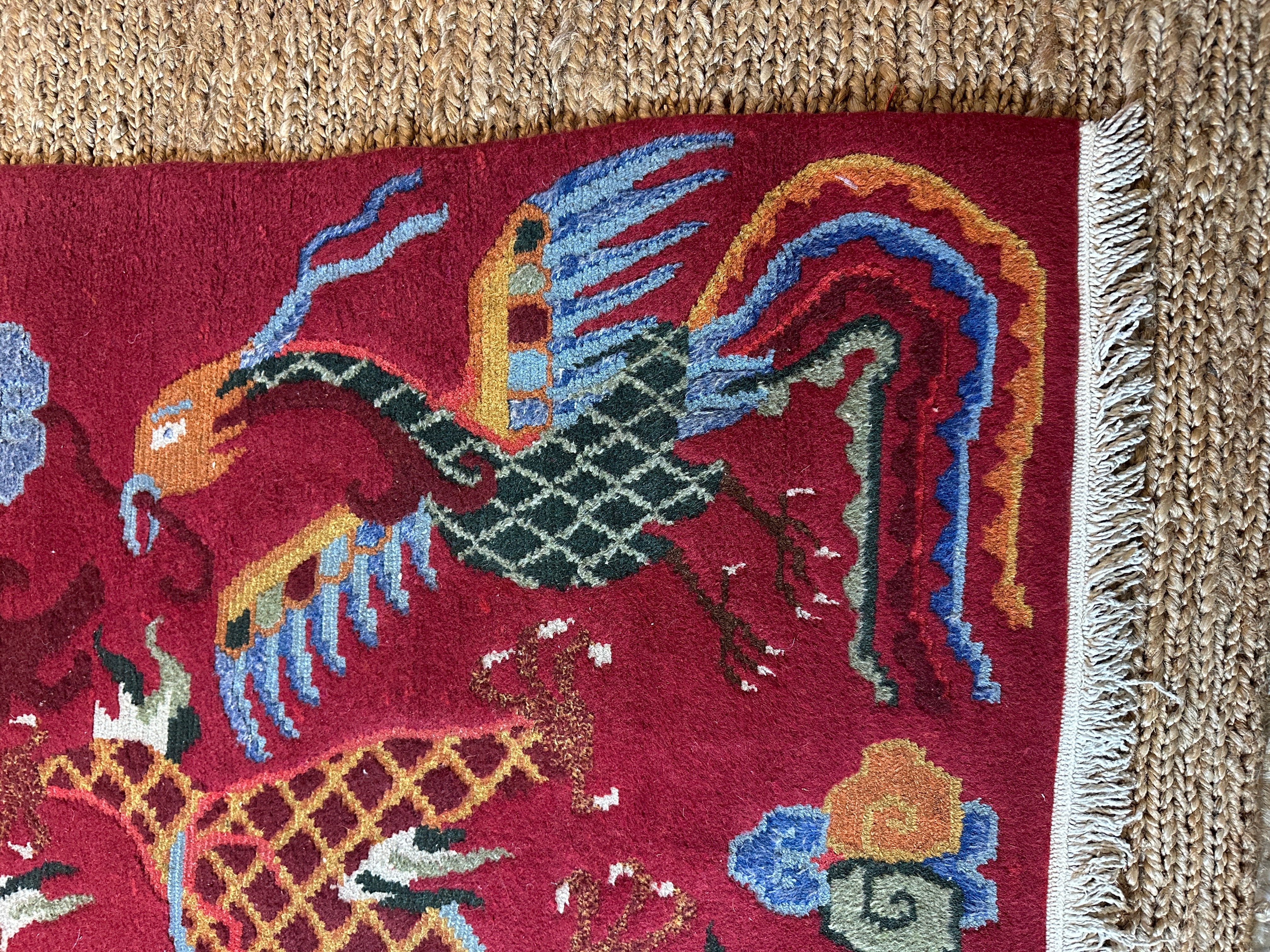 Antique Vintage Old Tibetan Dragon Rug 3x5.10