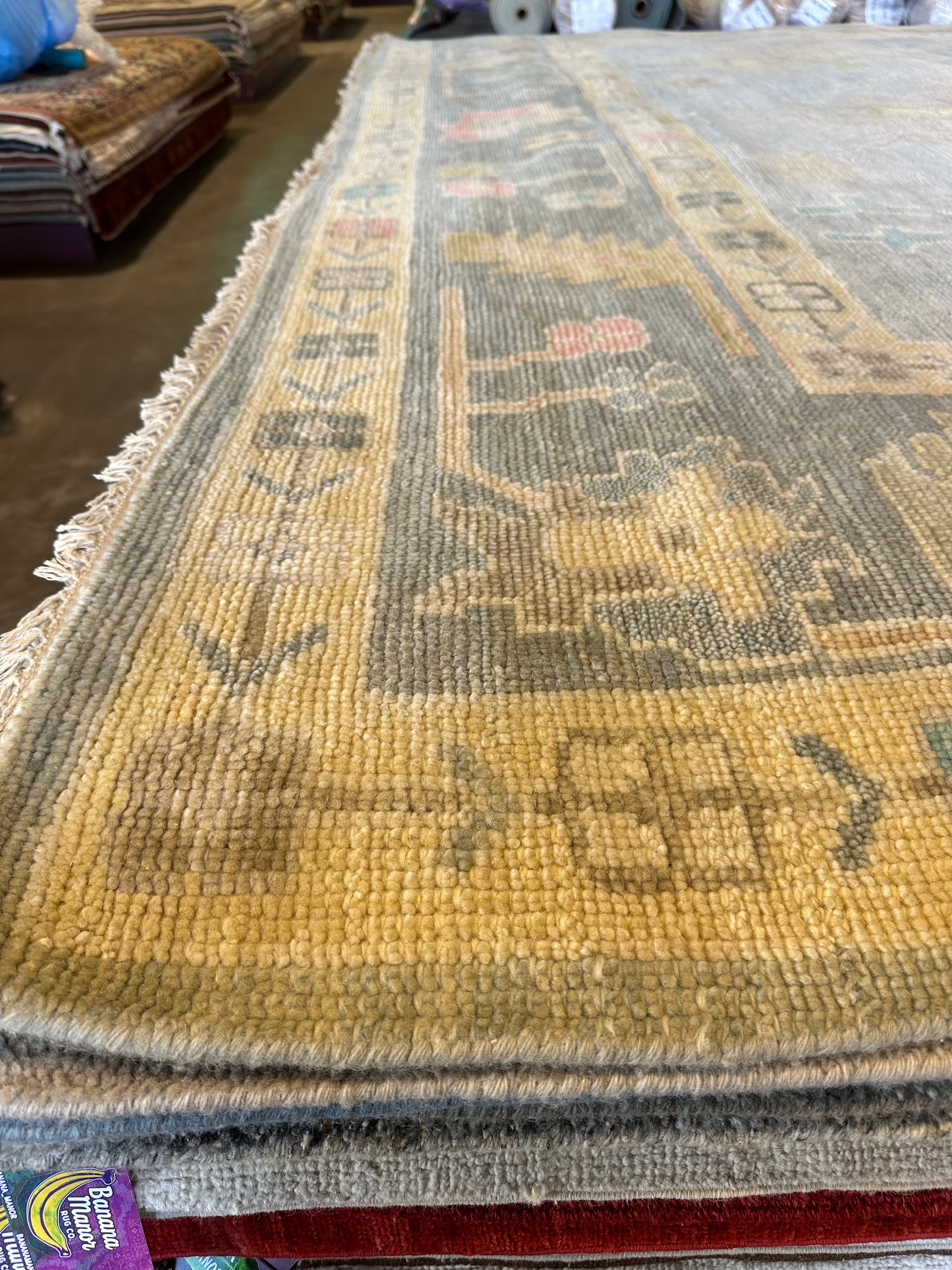Michelle Pfeiffer 10x14 Light Blue Hand-Knotted Oushak Rug
