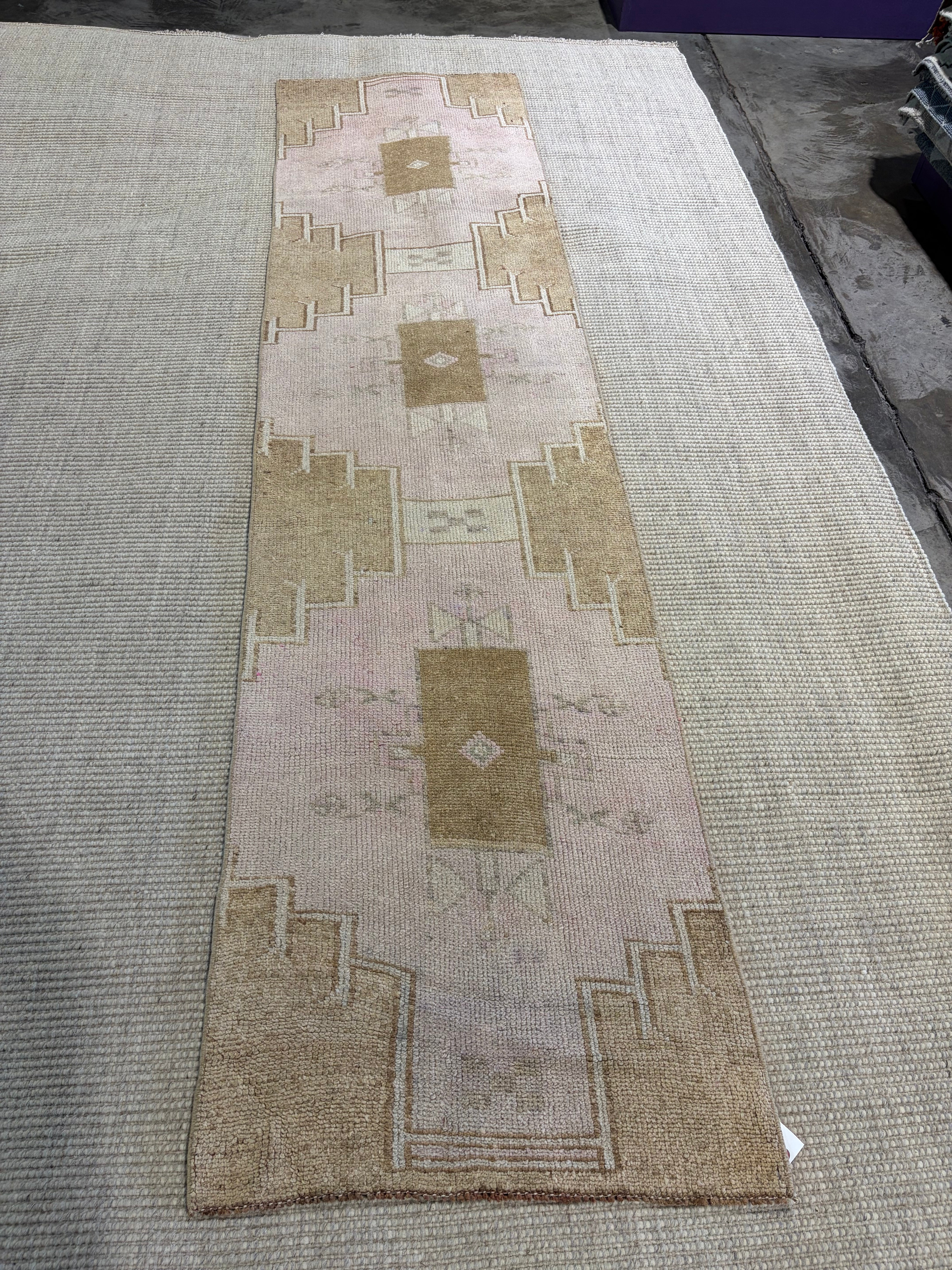 Vicki Samuals 2.4x9.6 Pink Hand-Knotted Vintage Turkish Oushak Runner