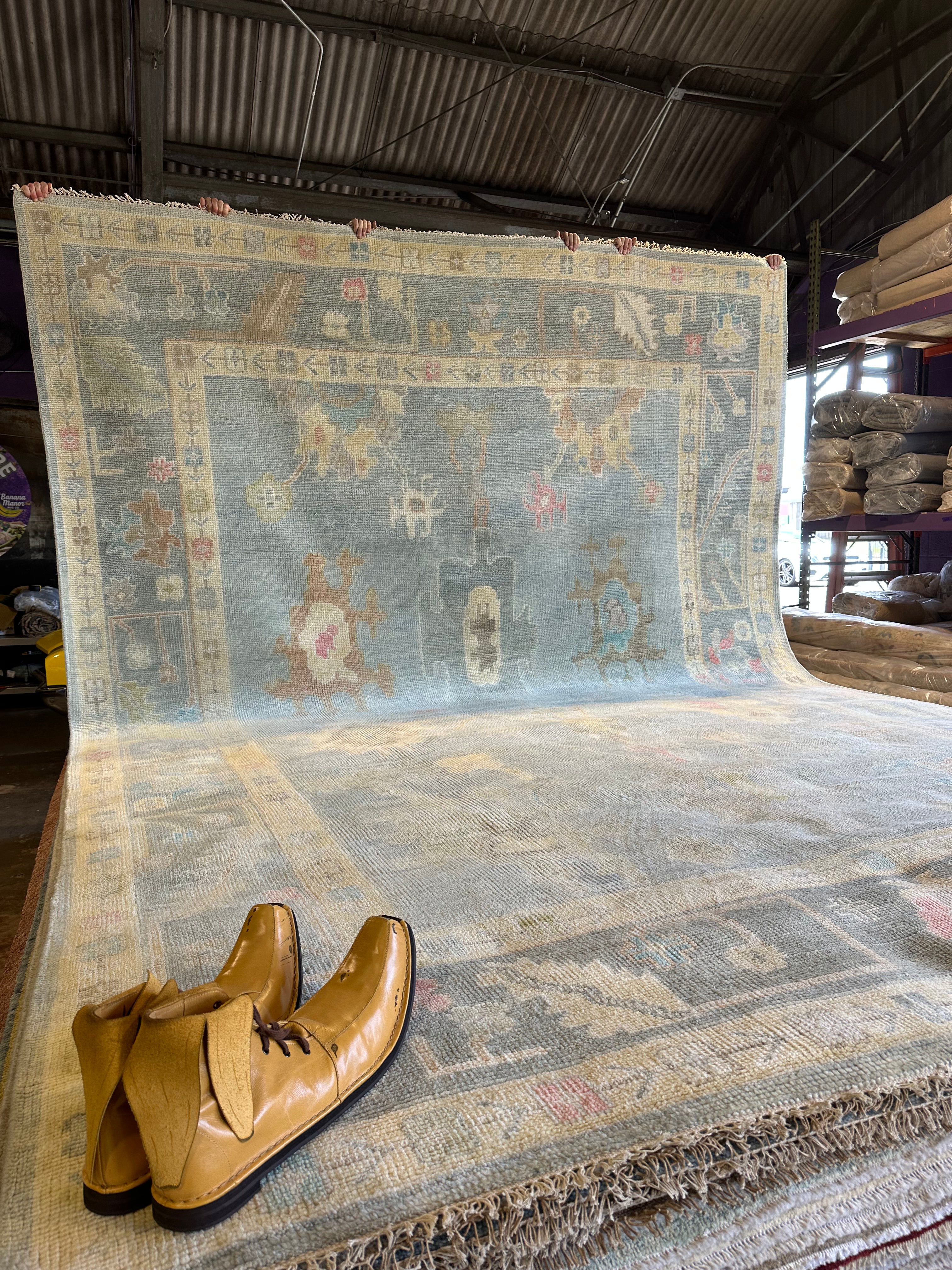 Michelle Pfeiffer 10x14 Light Blue Hand-Knotted Oushak Rug