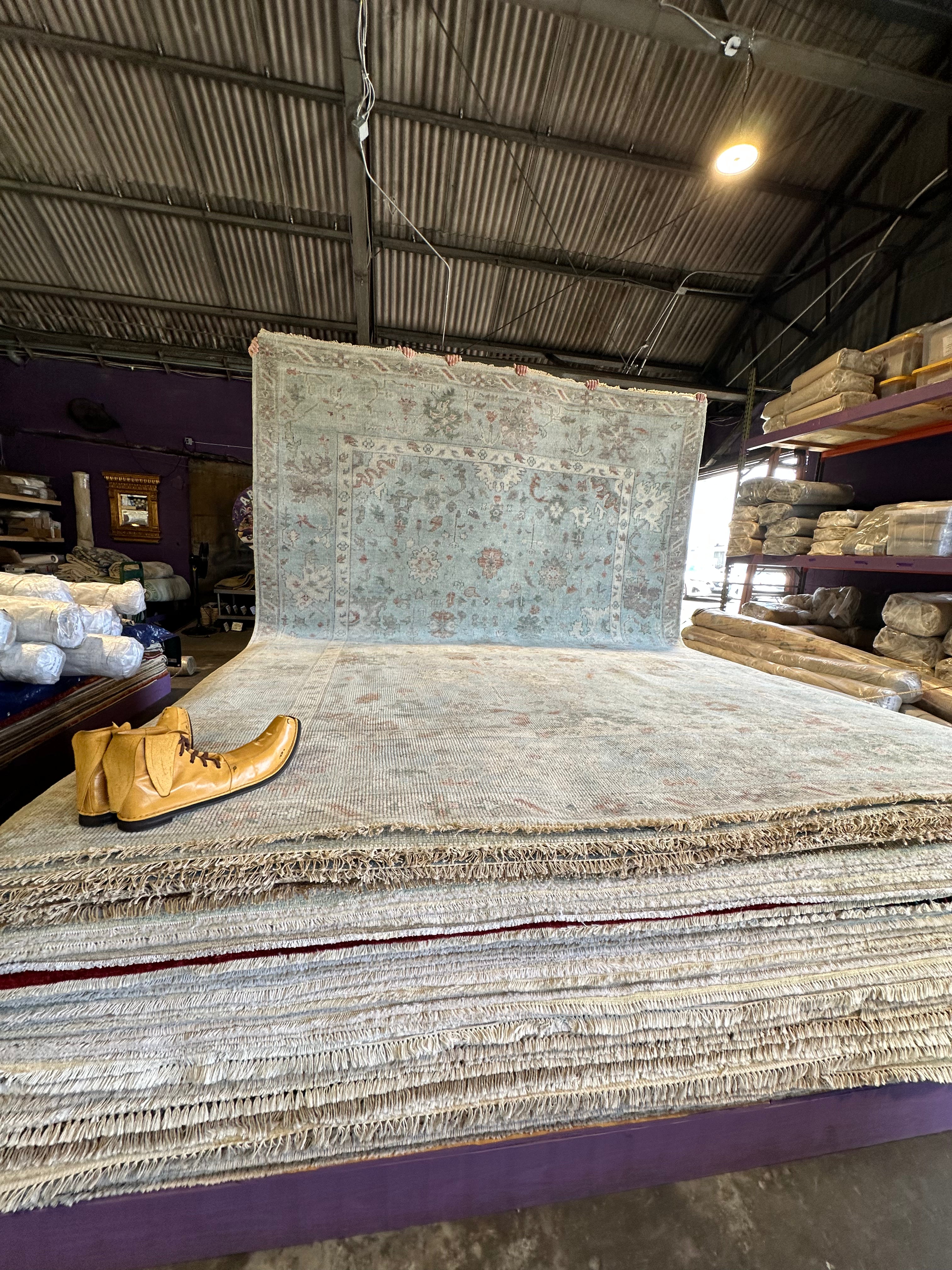 Elle Fanning Light Blue Hand-Knotted Oushak Rug - Multiple Sizes
