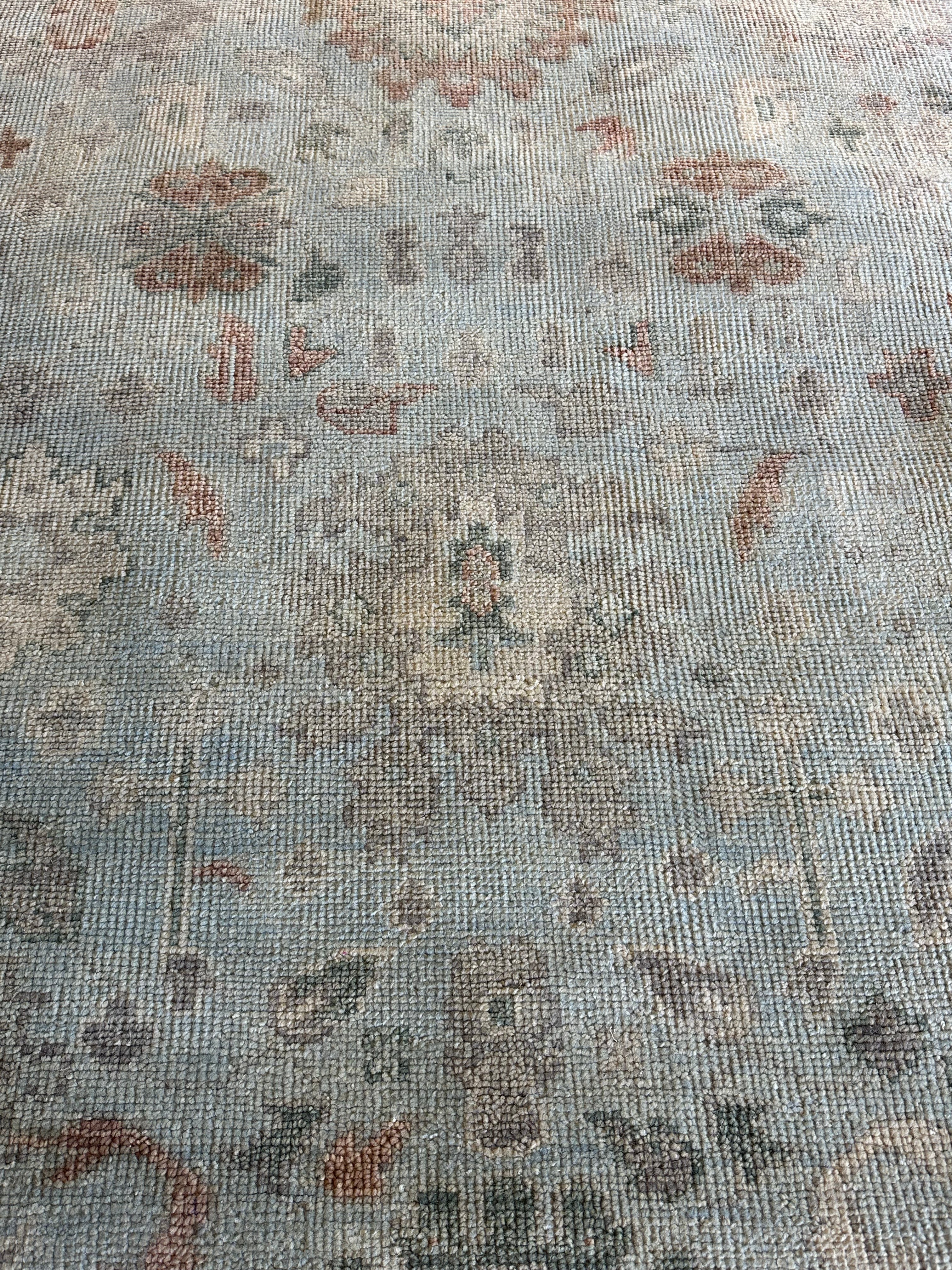 Elle Fanning Light Blue Hand-Knotted Oushak Rug - Multiple Sizes