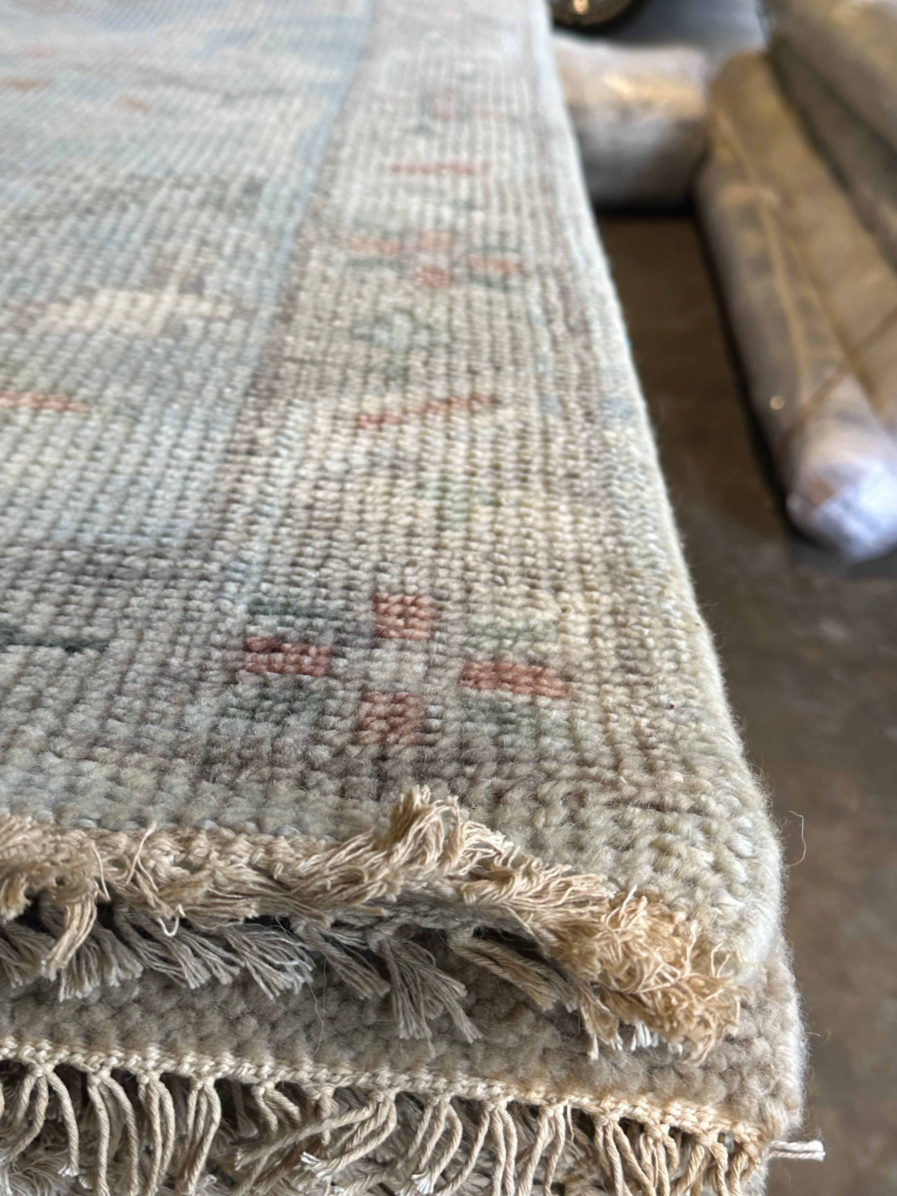 Elle Fanning Light Blue Hand-Knotted Oushak Rug - Multiple Sizes