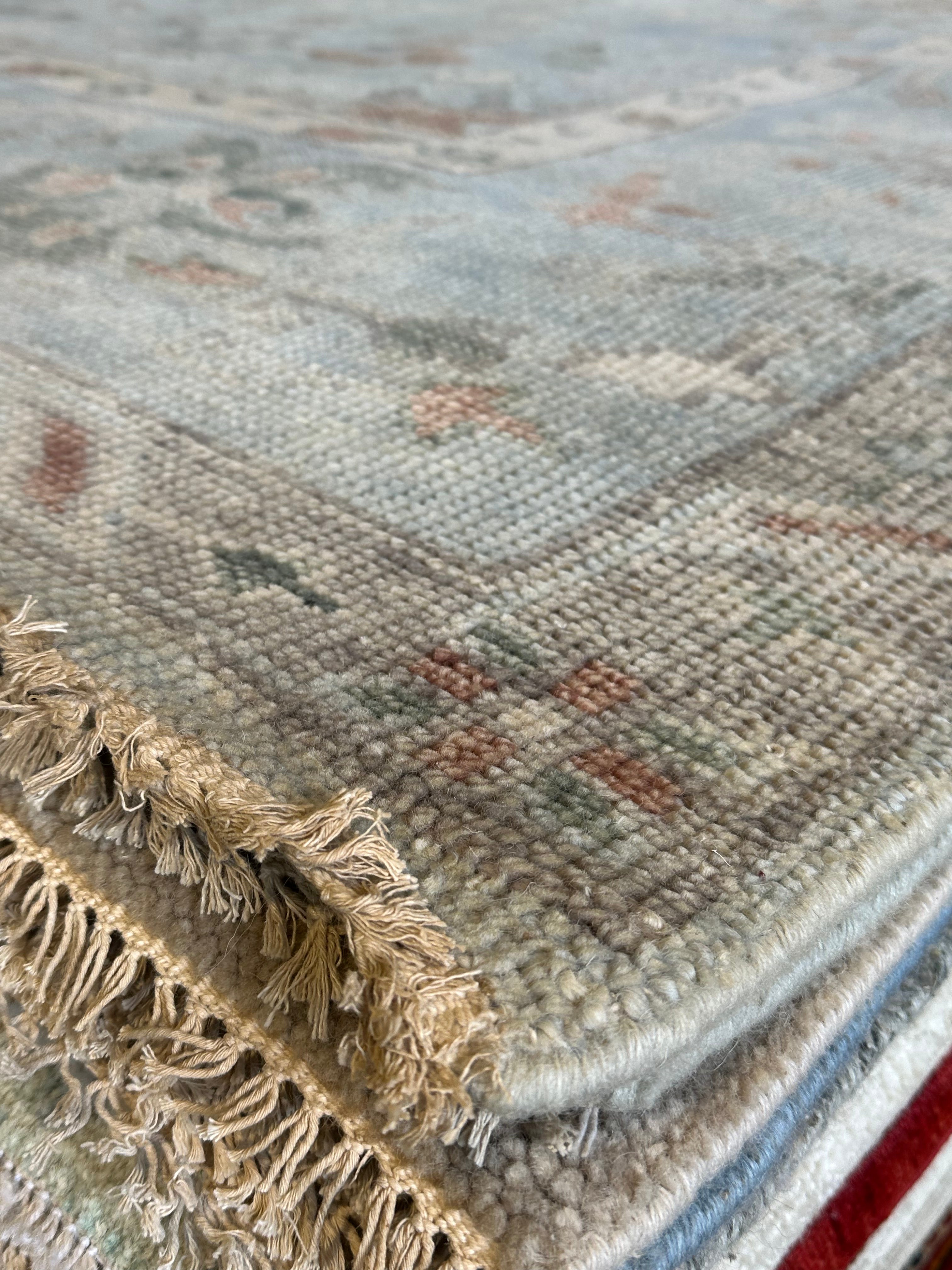 Elle Fanning Light Blue Hand-Knotted Oushak Rug - Multiple Sizes