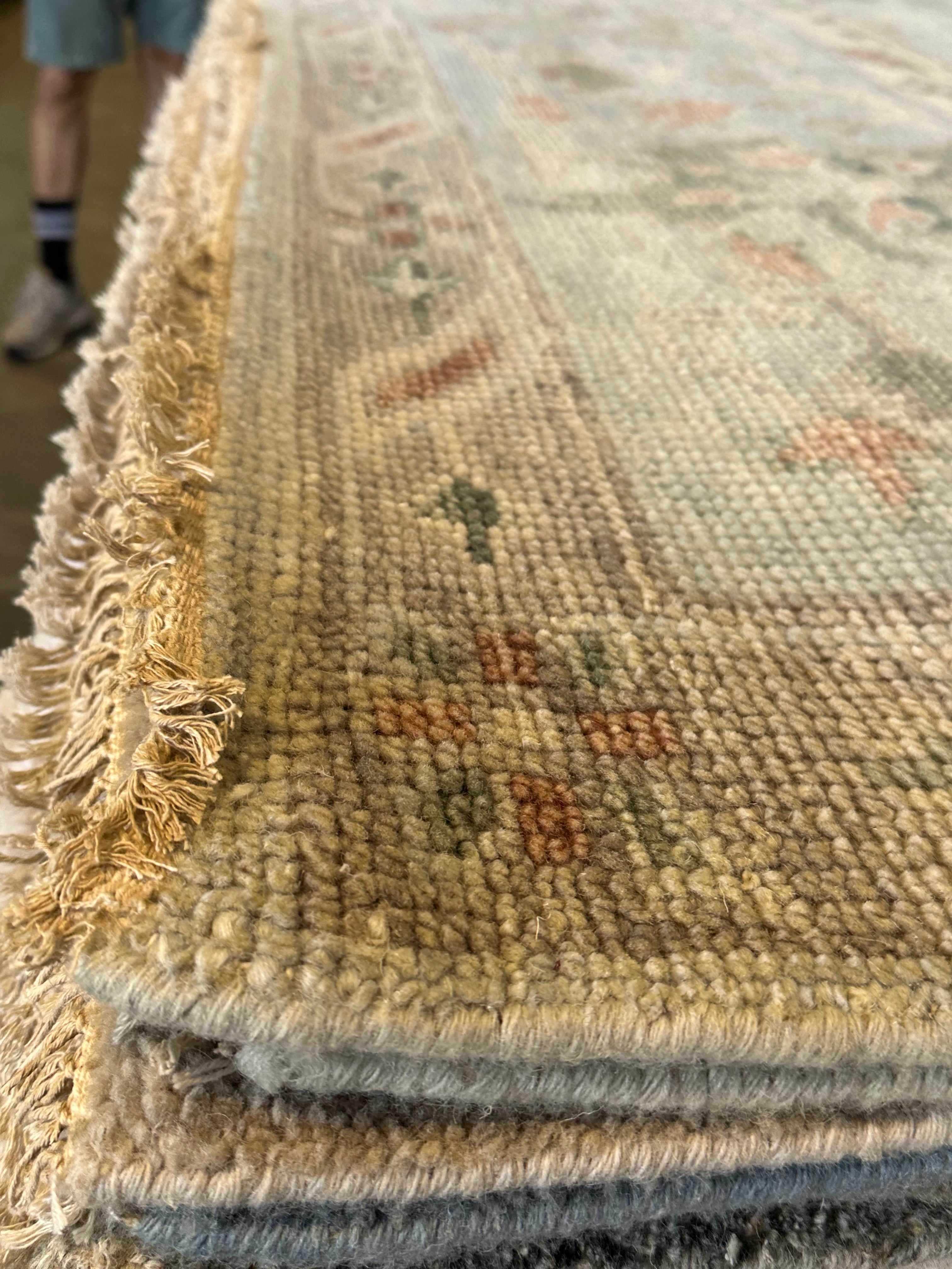 Elle Fanning Light Blue Hand-Knotted Oushak Rug - Multiple Sizes