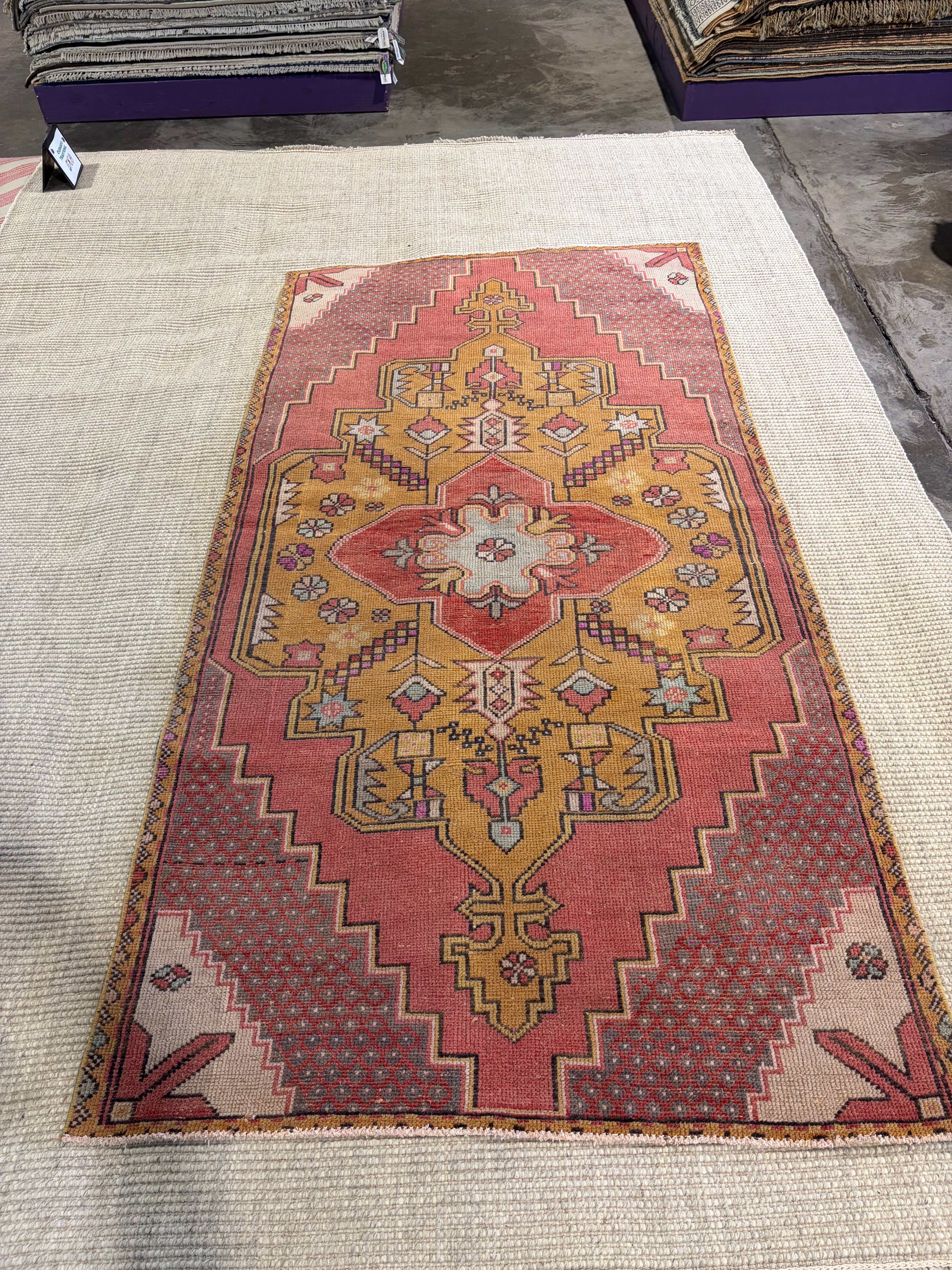 Wendy Whipple 4x7.9 Pink Hand-Knotted Vintage Turkish Oushak