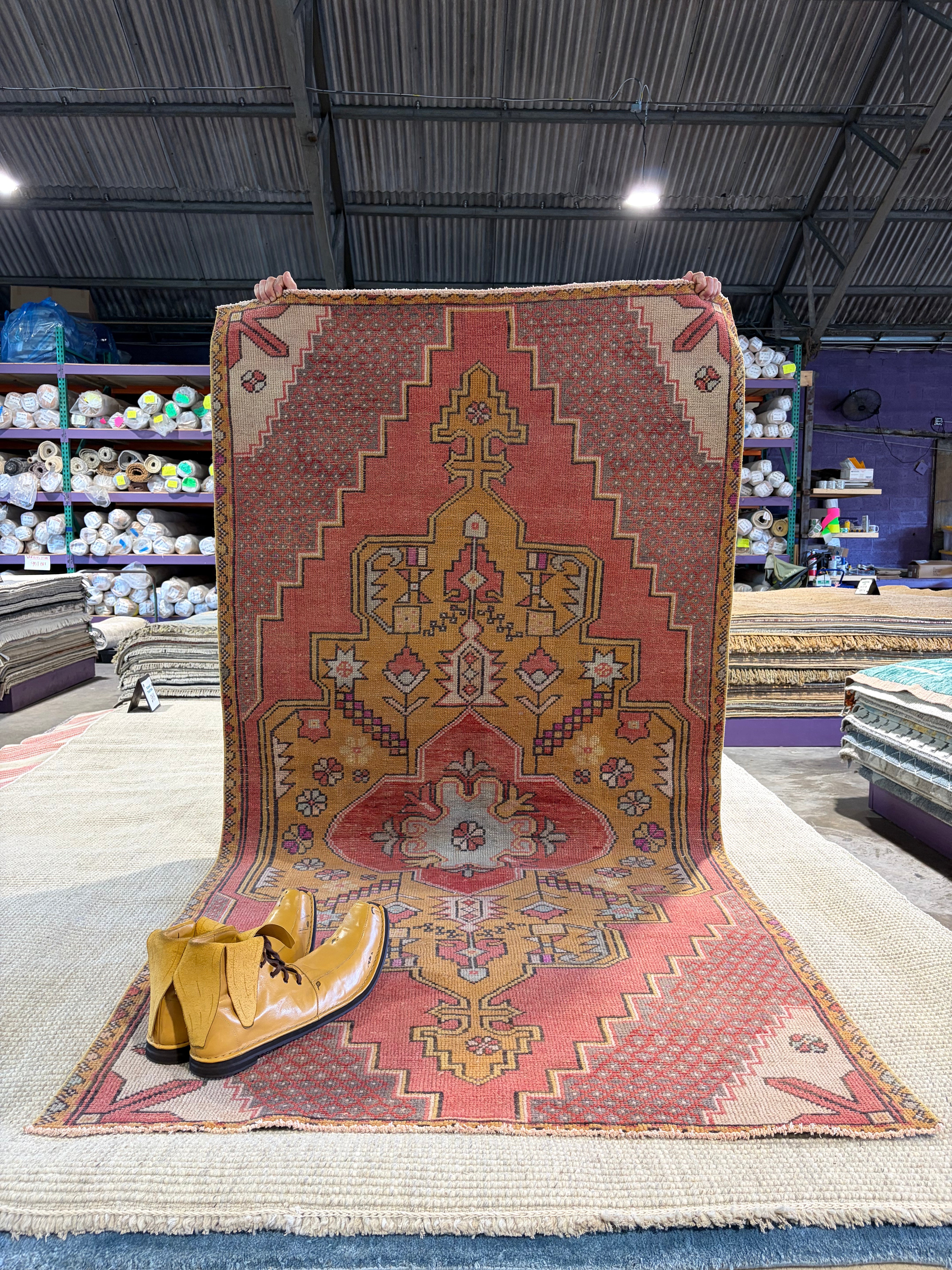 Wendy Whipple 4x7.9 Pink Hand-Knotted Vintage Turkish Oushak