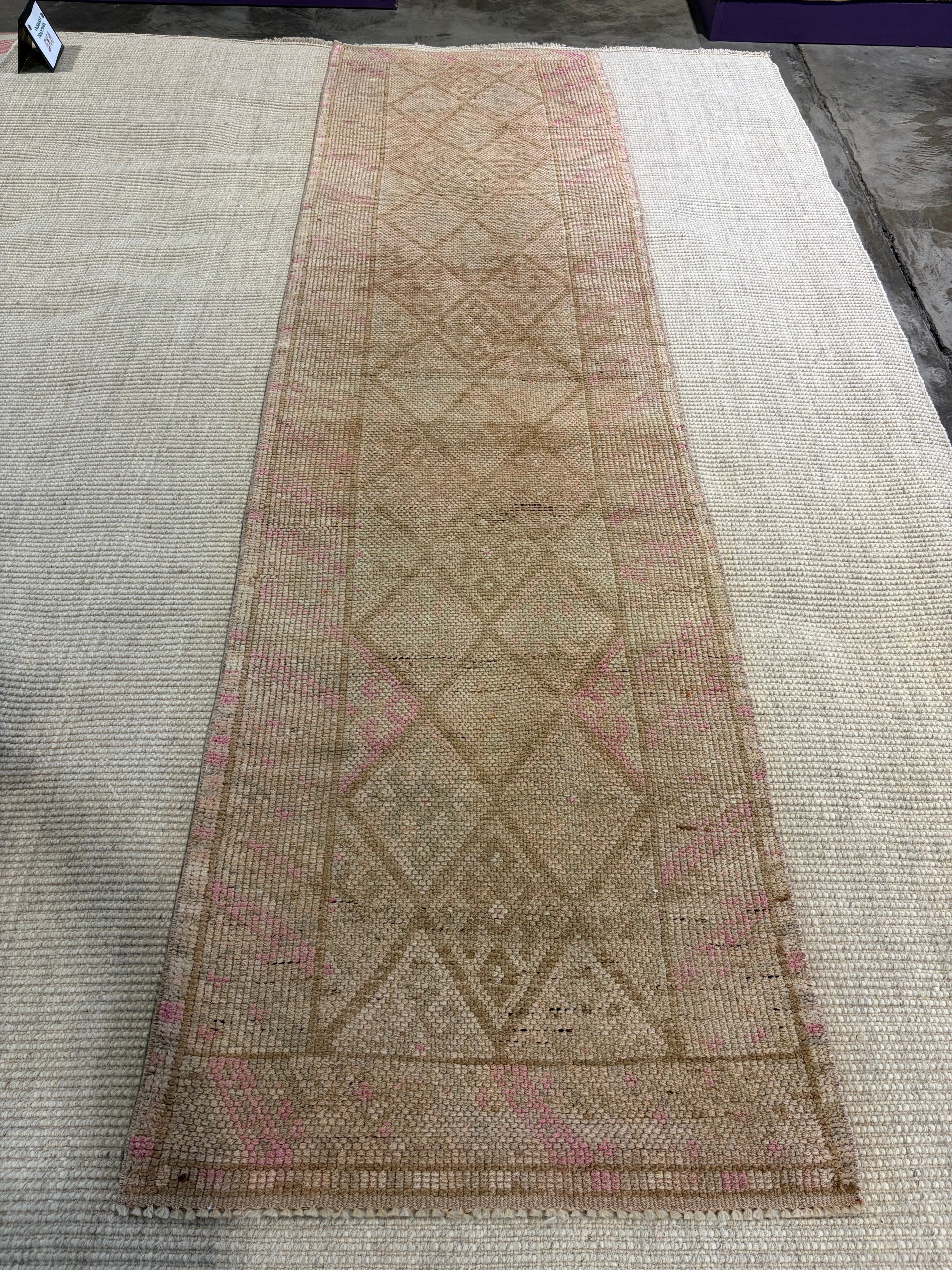Abbie Roger 2.10x10.8 Pink Hand-Knotted Vintage Turkish Oushak Runner